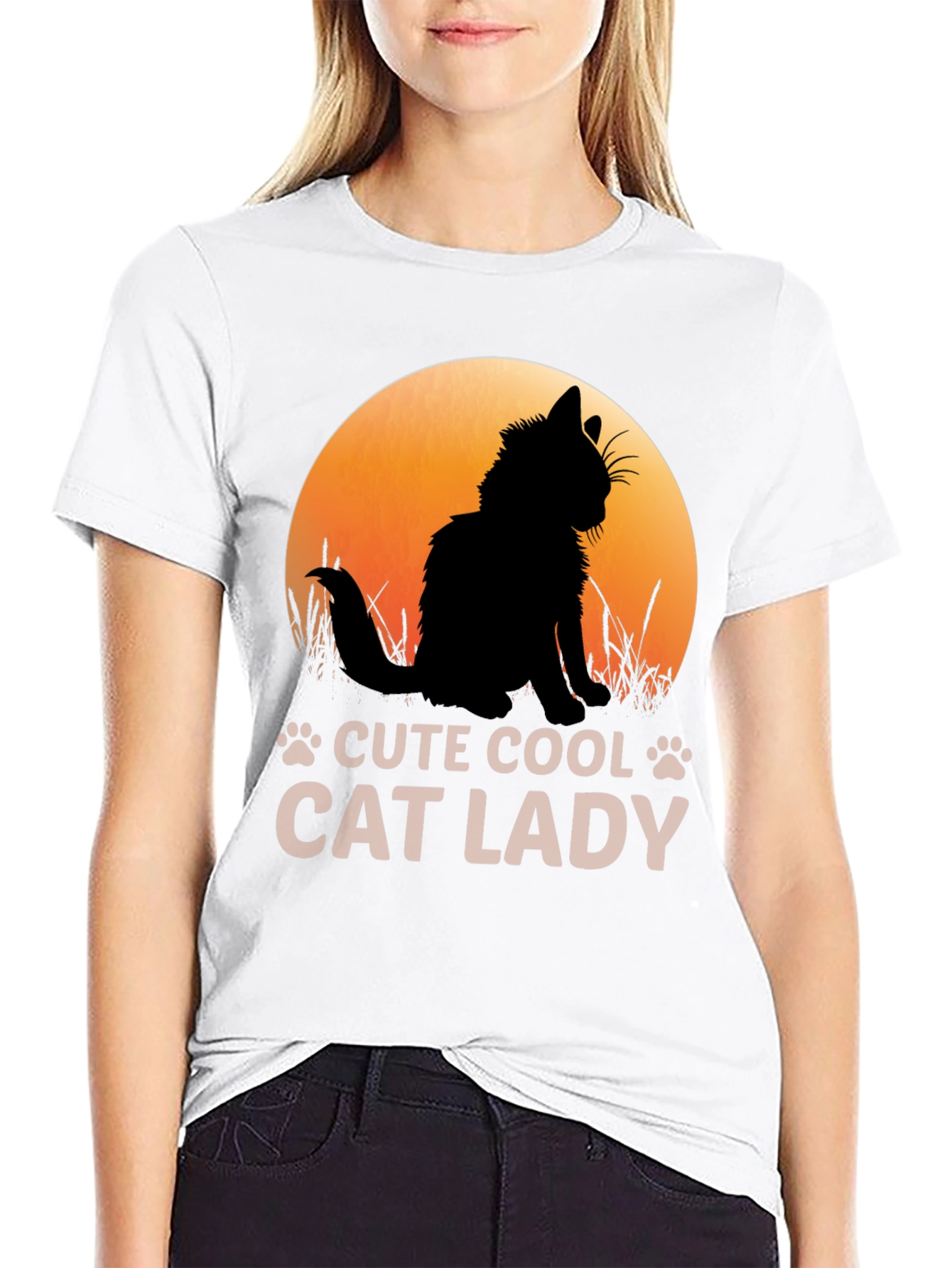 Cute Cool Cat Lady Black T-Shirt