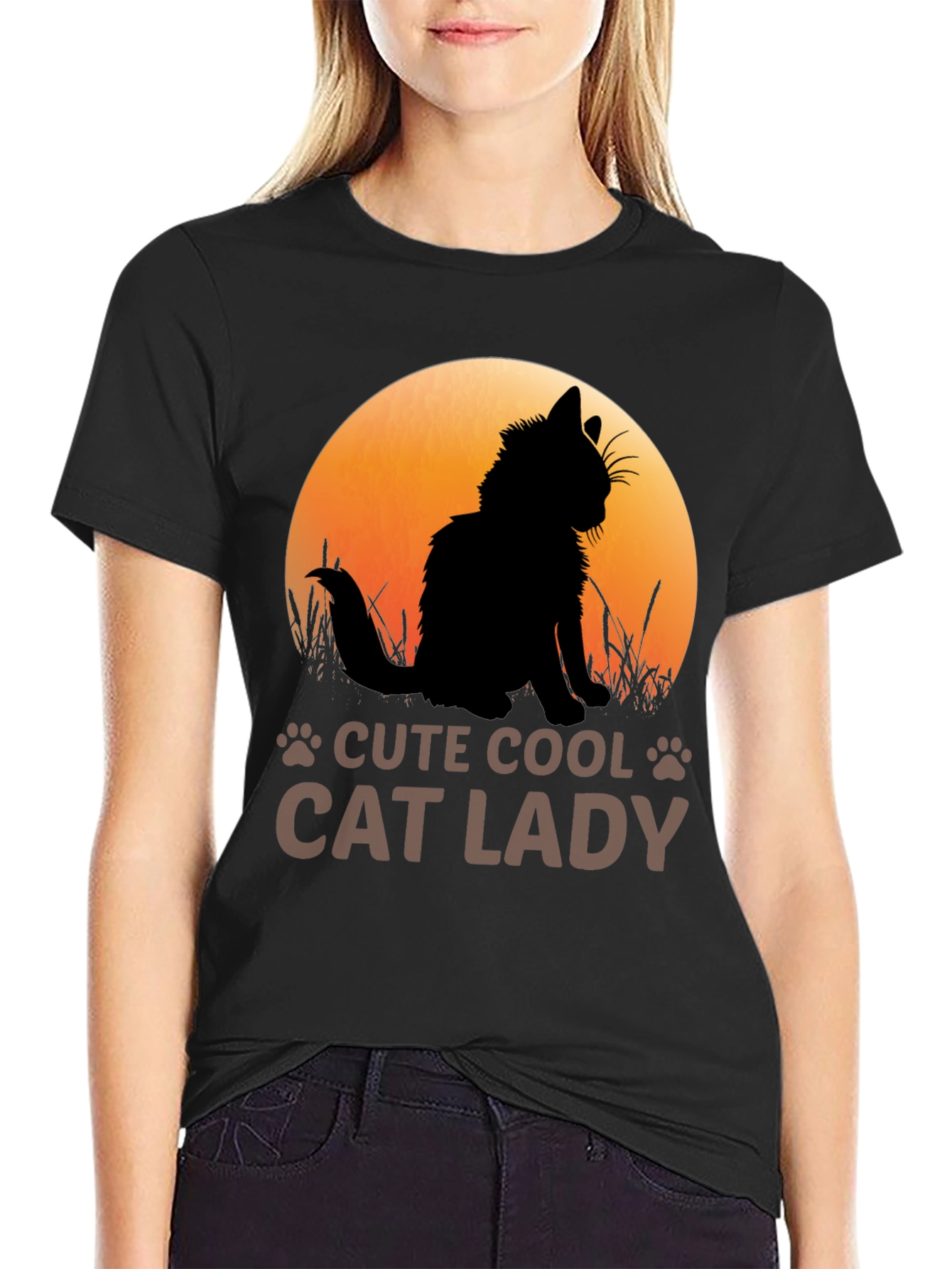 Cute Cool Cat Lady Black T-Shirt