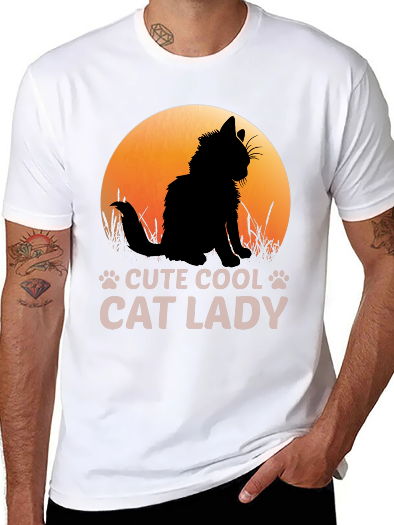 Cute Cool Cat Lady Black T-Shirt