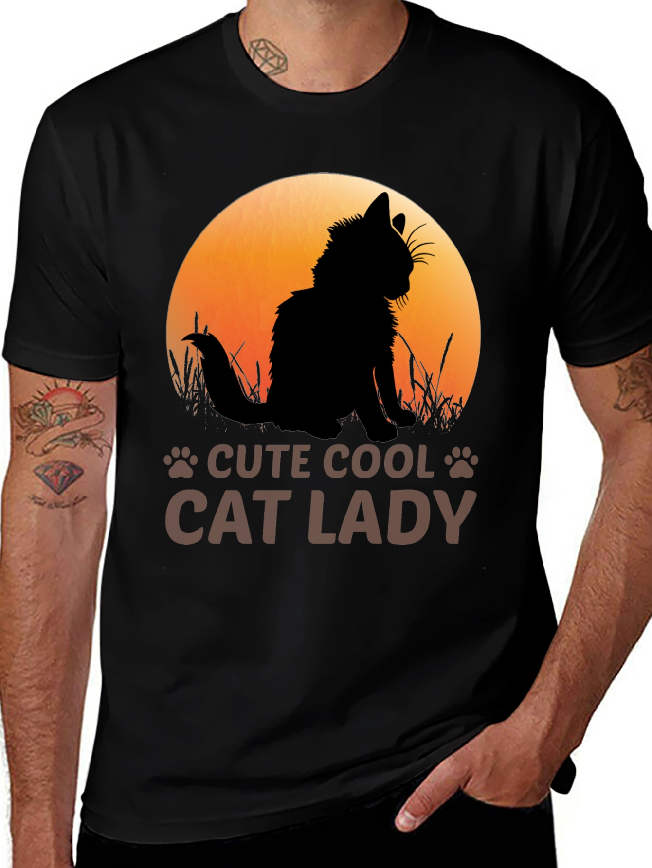 Cute Cool Cat Lady Black T-Shirt
