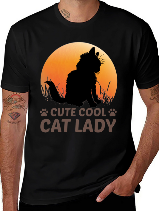 Cute Cool Cat Lady Black T-Shirt