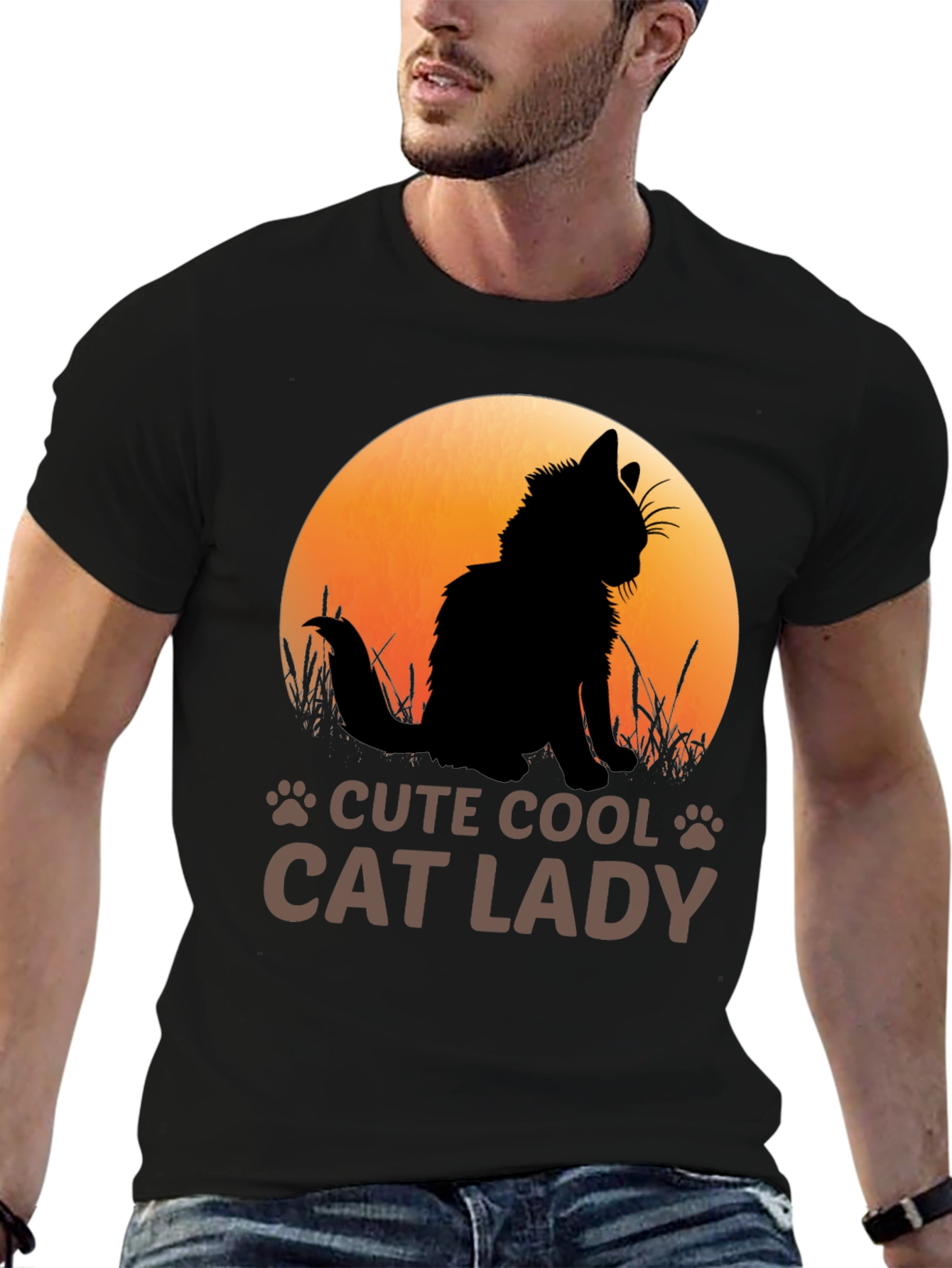 Cute Cool Cat Lady Black T-Shirt