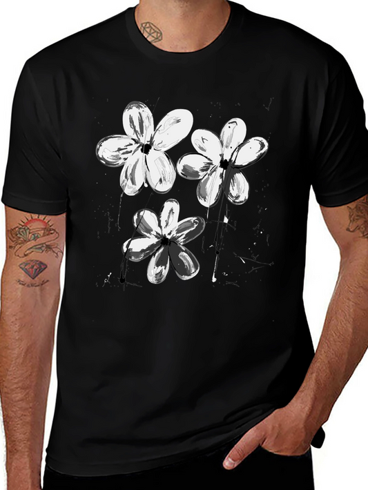 Abstract Floral Print Black T-Shirt