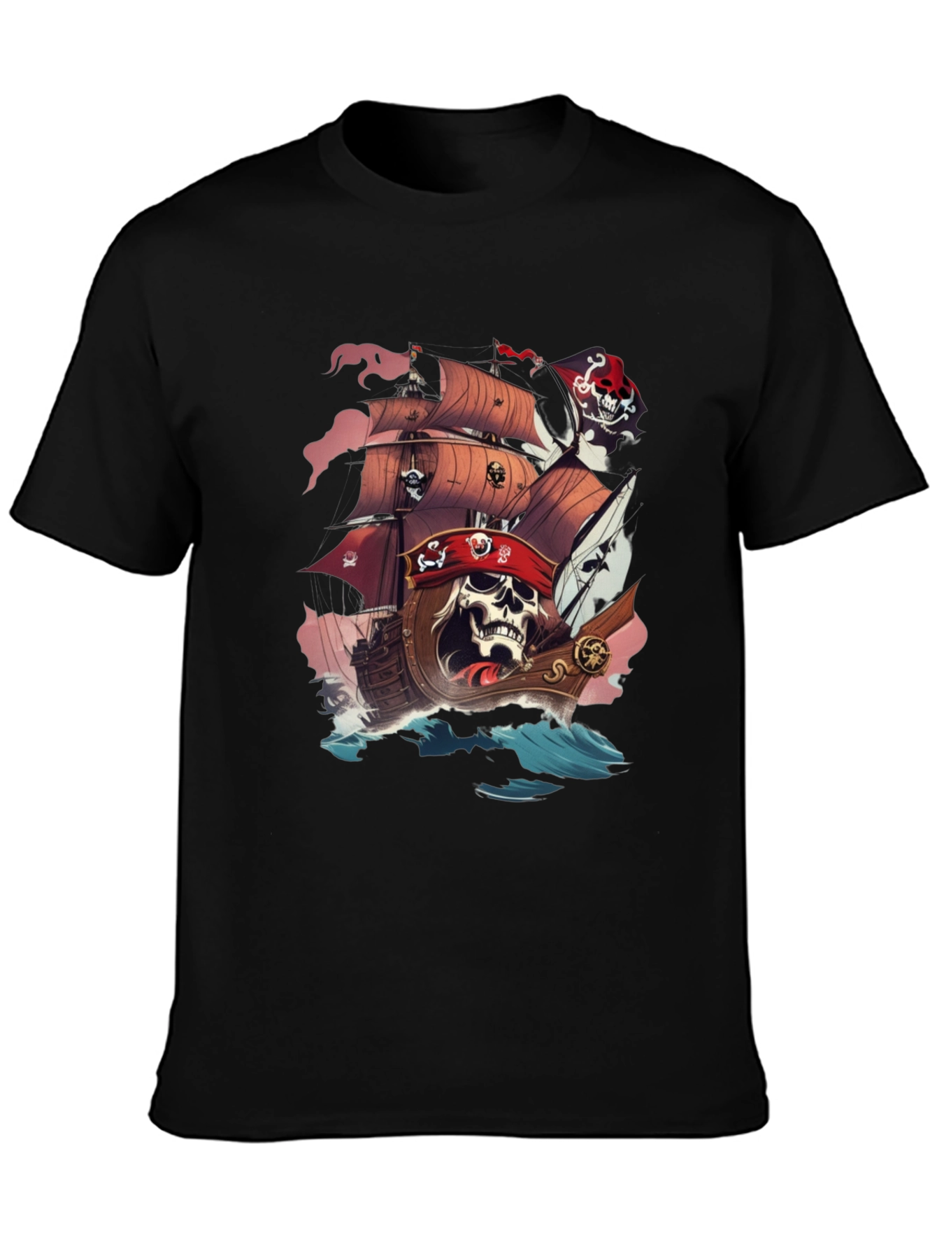 Pirate Skull Ship Graphic T-Shirt
