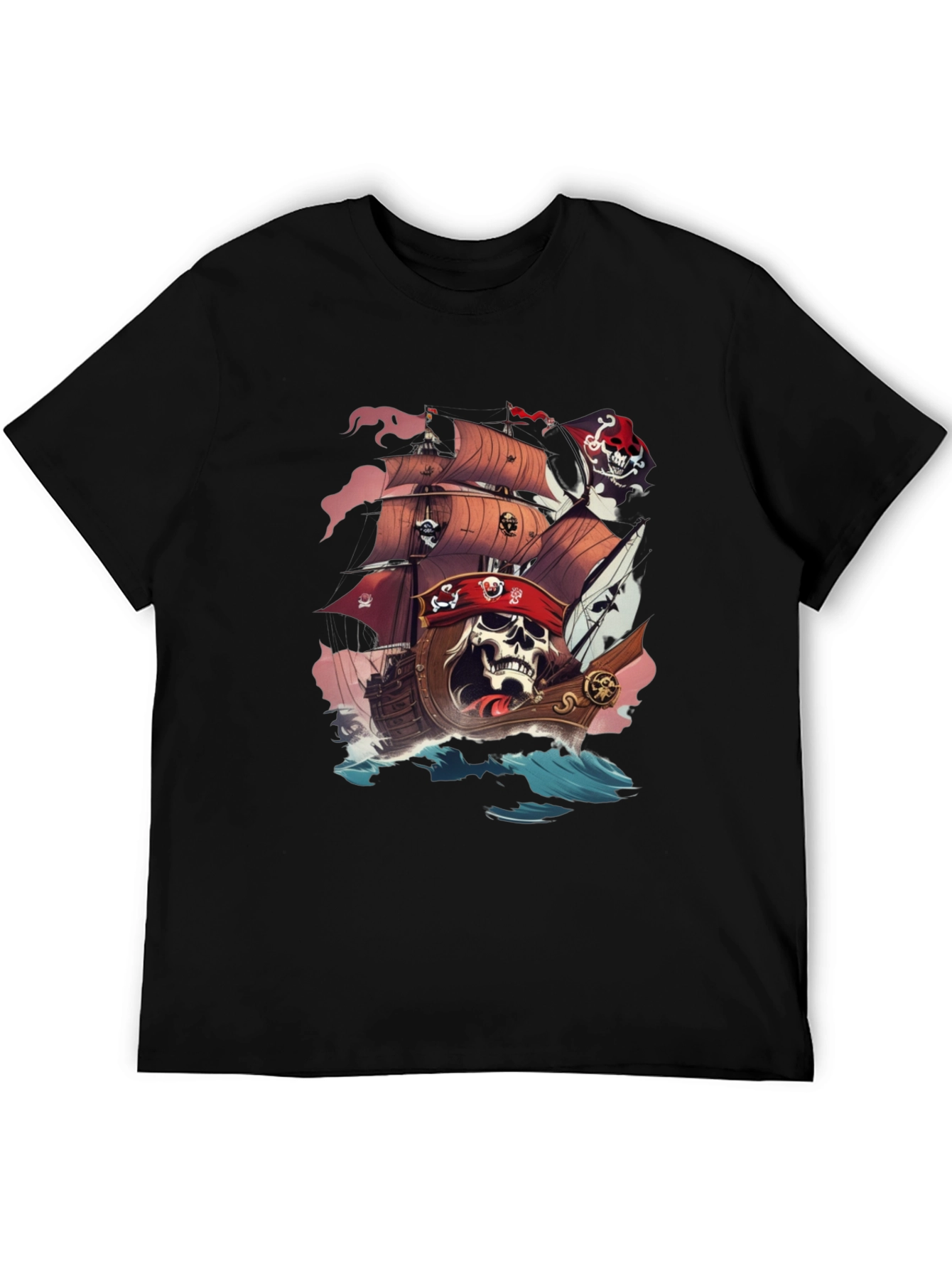 Pirate Skull Ship Graphic T-Shirt