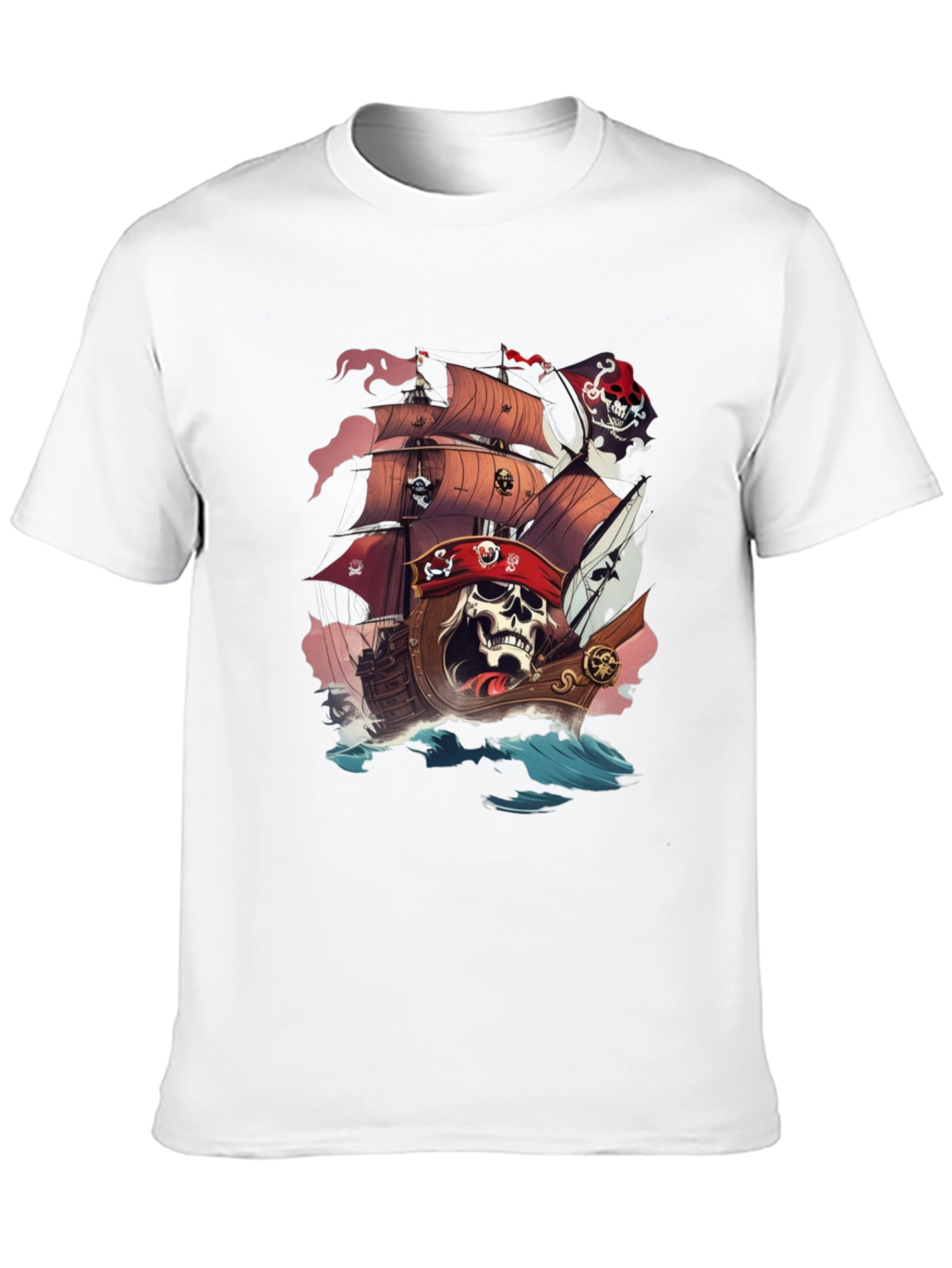 Pirate Skull Ship Graphic T-Shirt