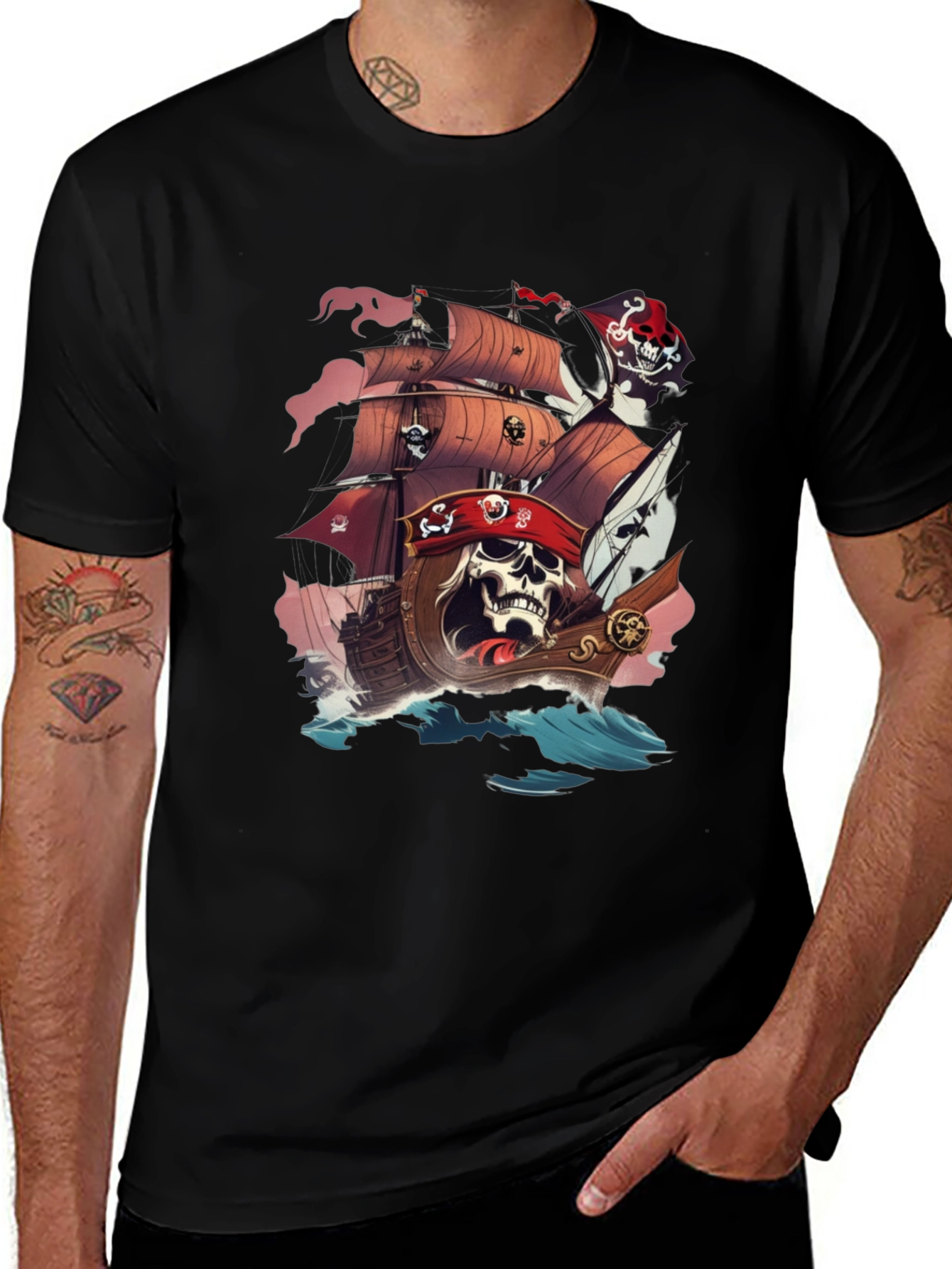 Pirate Skull Ship Graphic T-Shirt