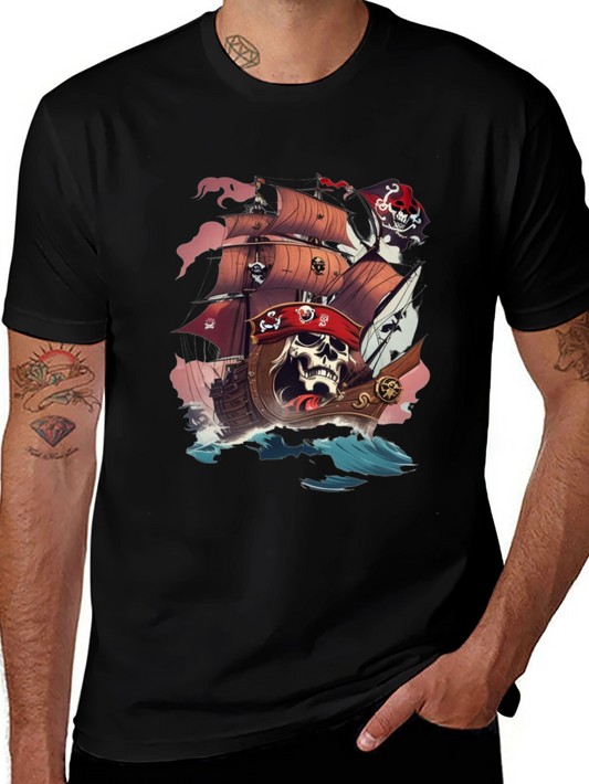 Pirate Skull Ship Graphic T-Shirt