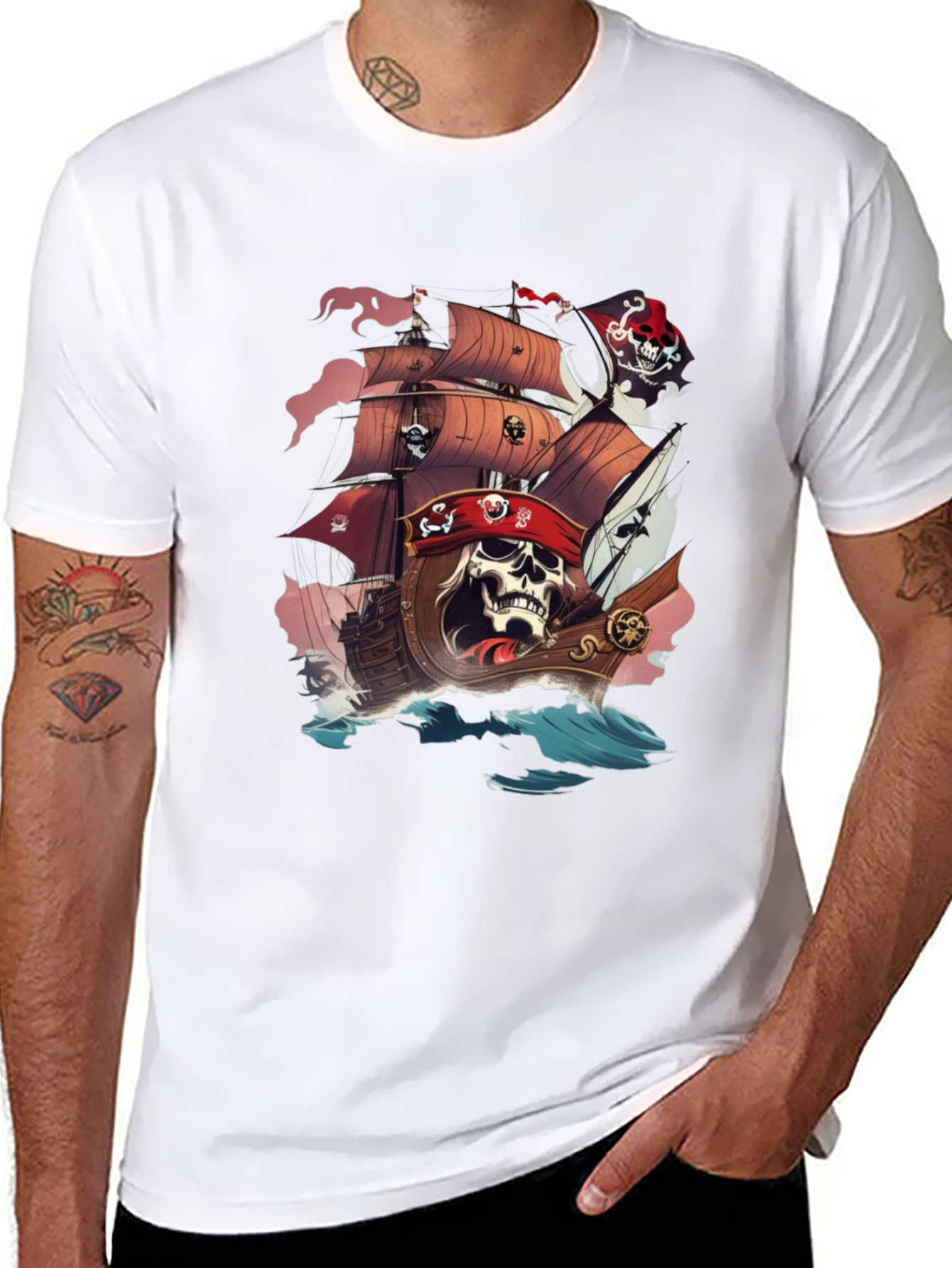Pirate Skull Ship Graphic T-Shirt
