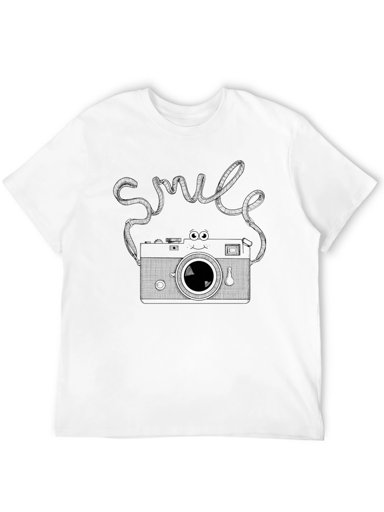 Retro Camera Smile Graphic Tee - Soft Black T-Shirt