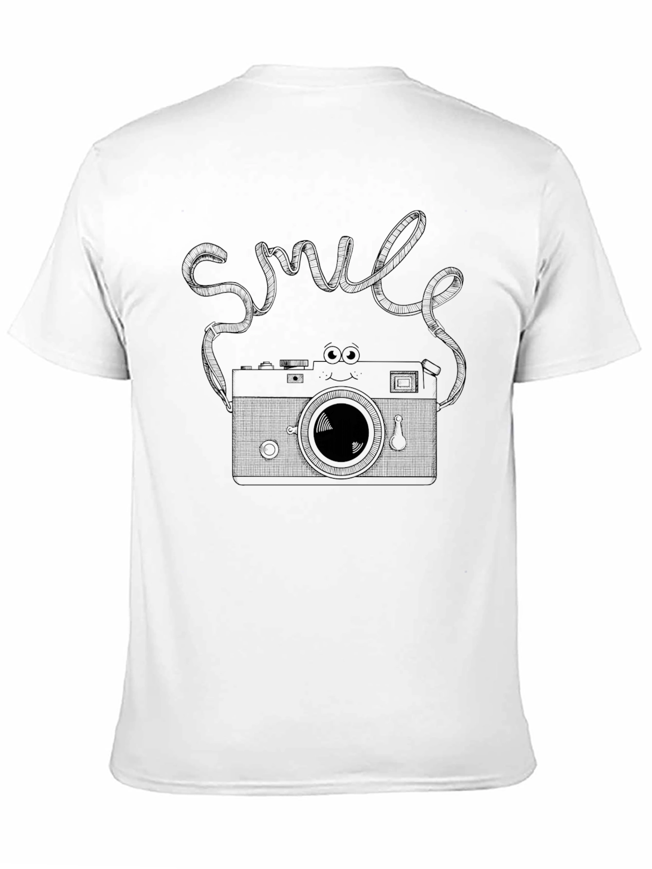 Retro Camera Smile Graphic Tee - Soft Black T-Shirt
