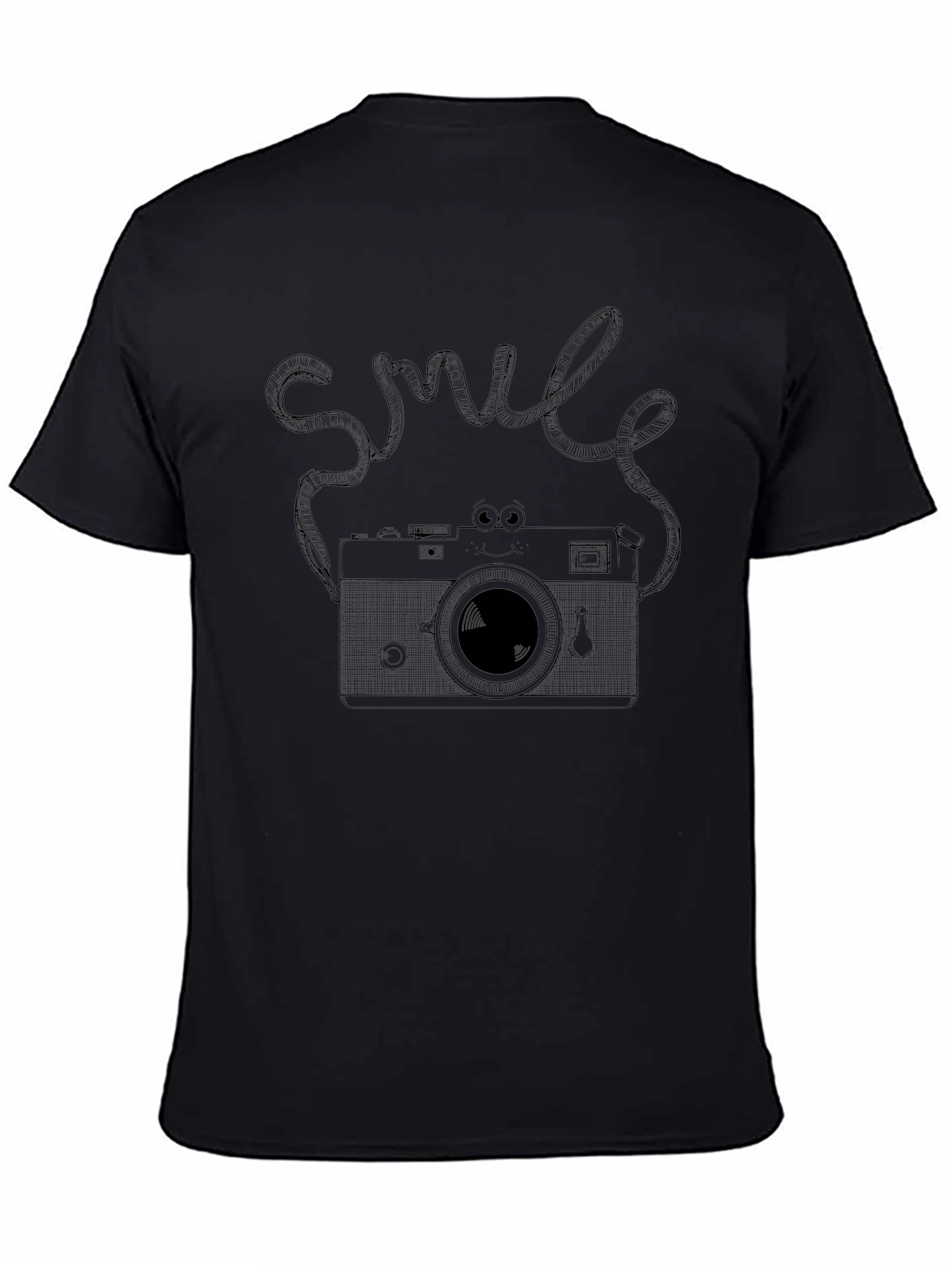Retro Camera Smile Graphic Tee - Soft Black T-Shirt