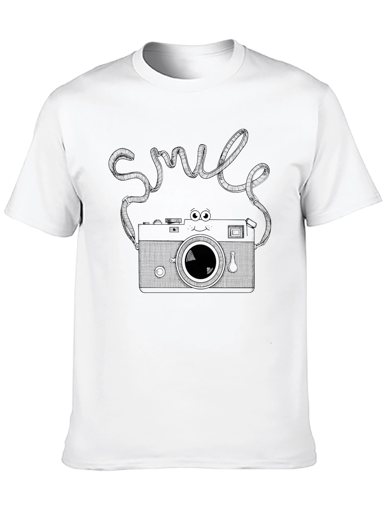Retro Camera Smile Graphic Tee - Soft Black T-Shirt