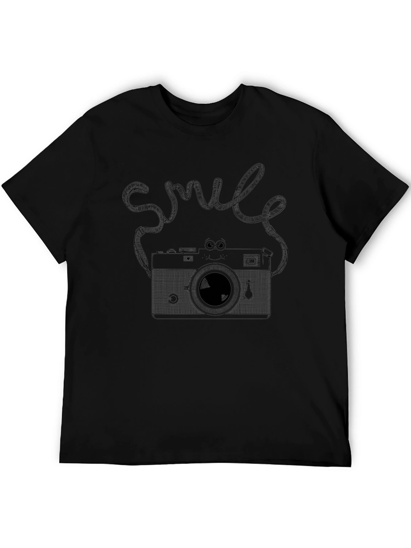 Retro Camera Smile Graphic Tee - Soft Black T-Shirt