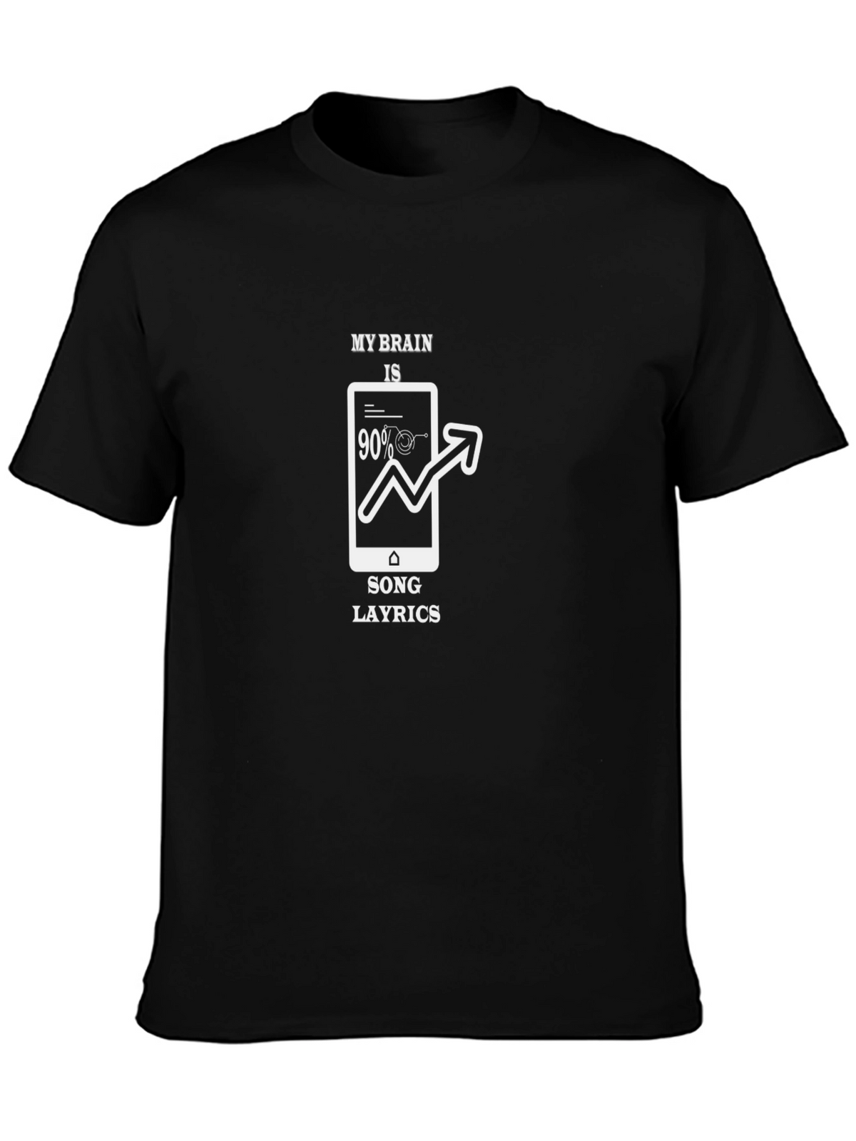 My Brain is 90% Song Lyrics Black T-Shirt