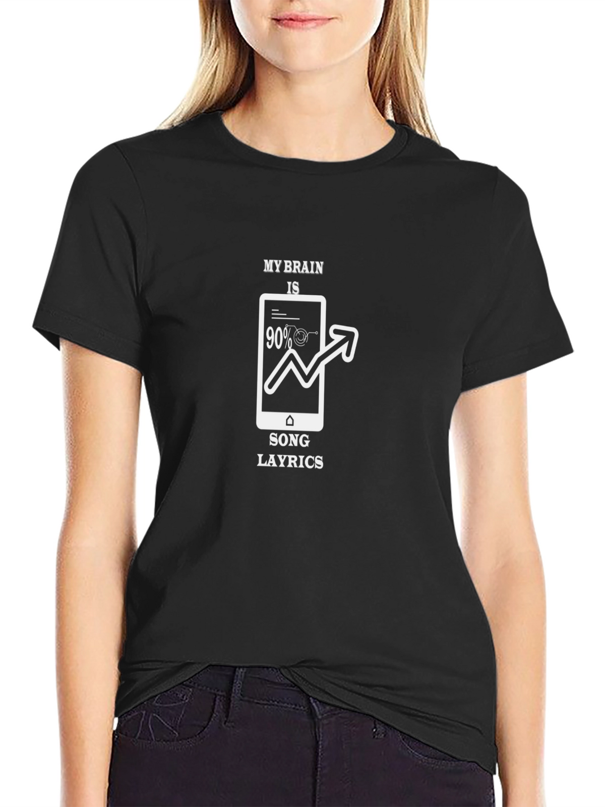 My Brain is 90% Song Lyrics Black T-Shirt