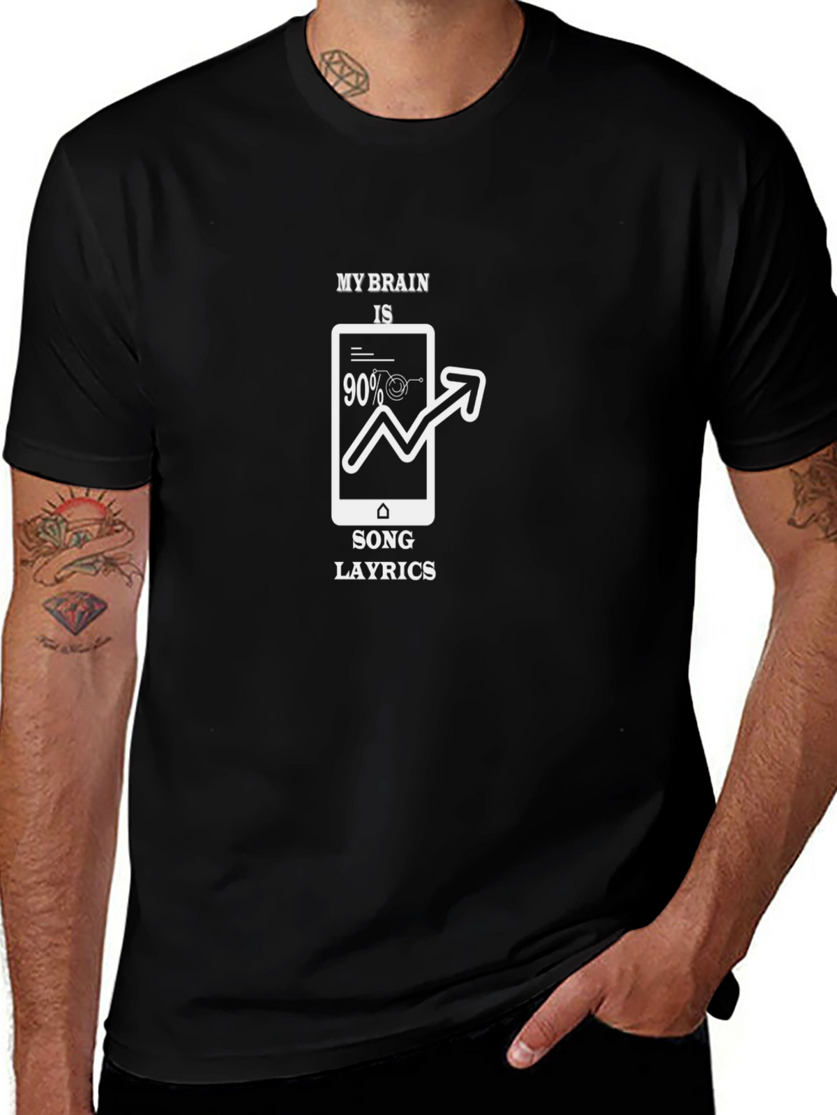 My Brain is 90% Song Lyrics Black T-Shirt