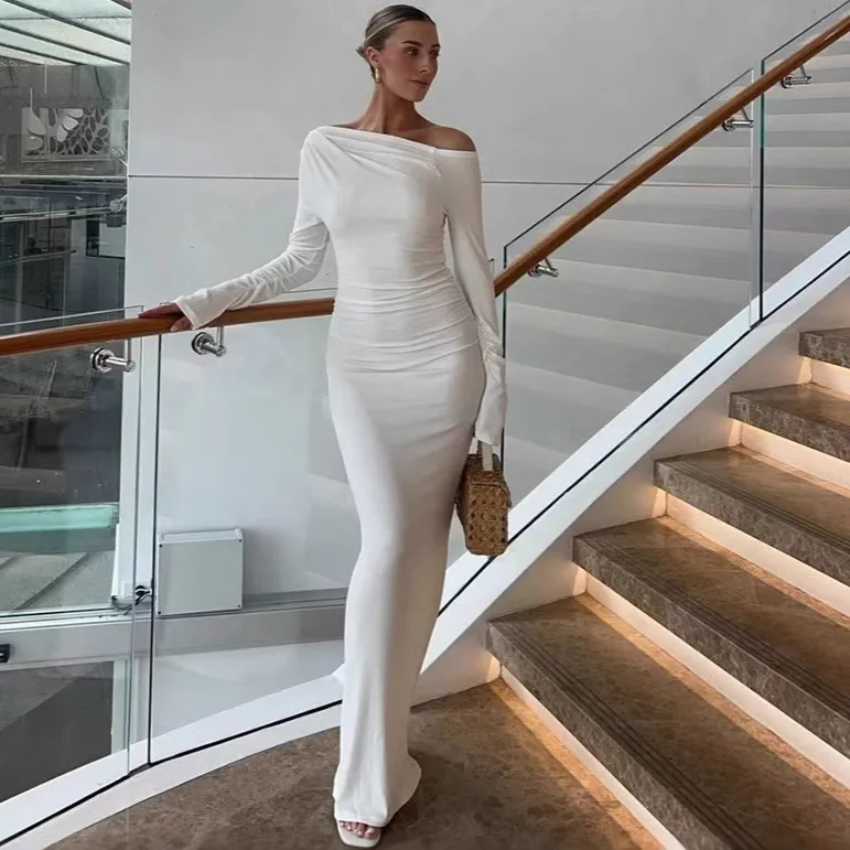 Women's Autumn Sexy Solid Color Long Sleeve Maxi Dress