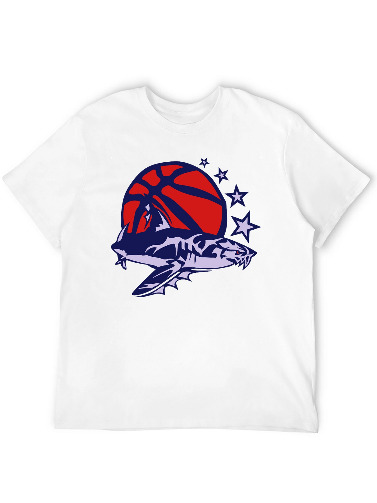 Mens Black T-Shirt with Shark Basketball Graphic