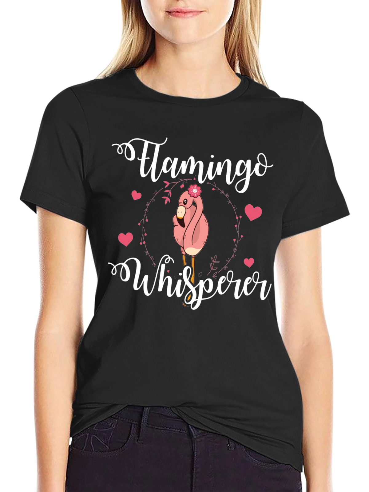 Flamingo Whisperer Graphic Tee - Black Cotton Blend