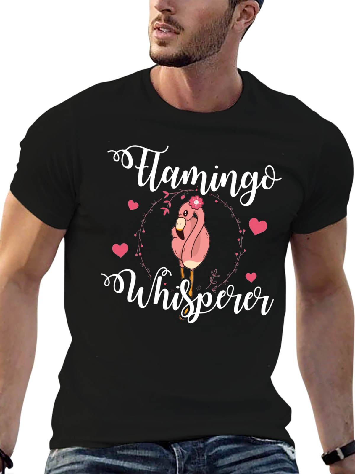 Flamingo Whisperer Graphic Tee - Black Cotton Blend