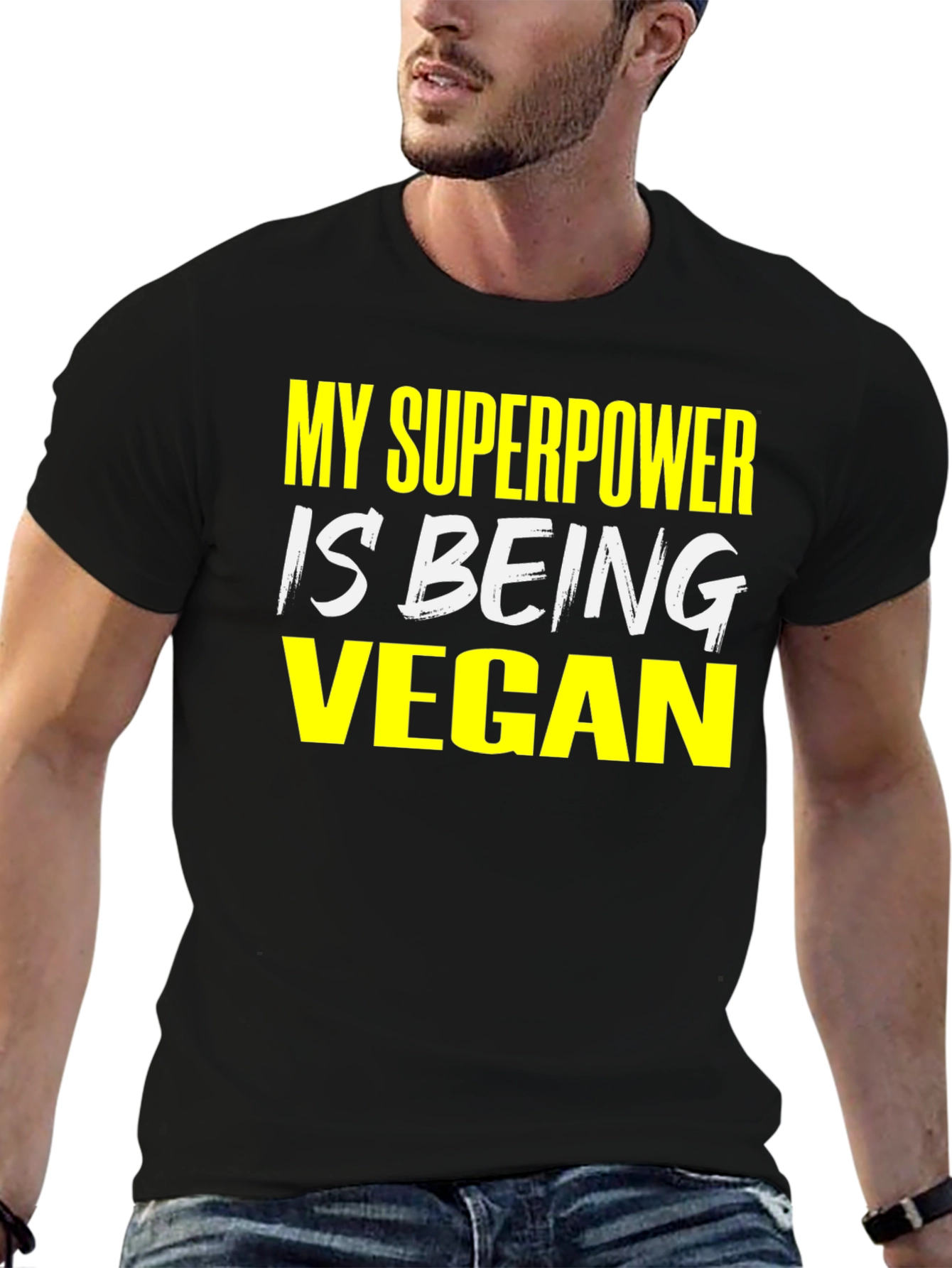 Vegan Superpower T-Shirt - Black Graphic Tee