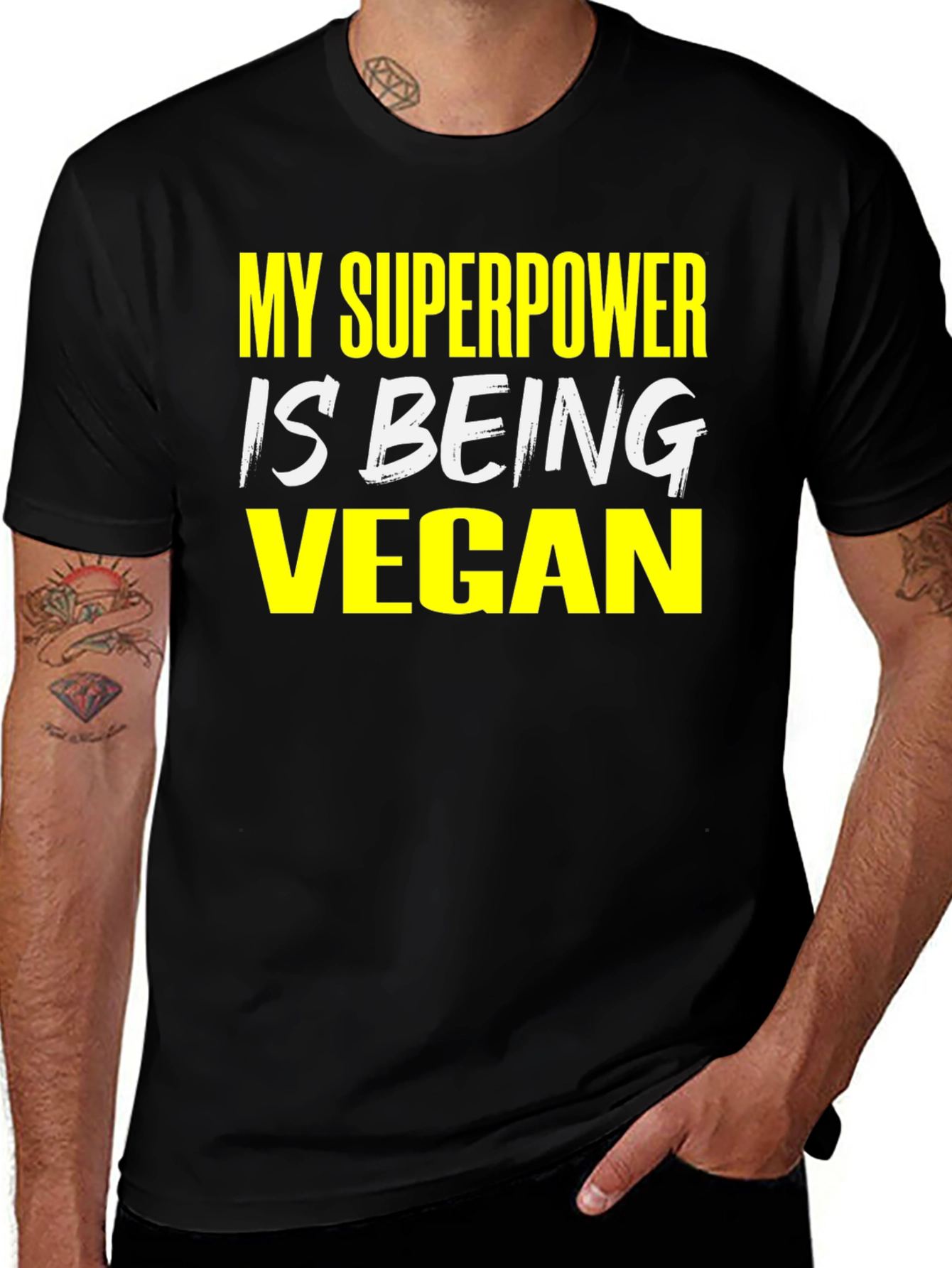 Vegan Superpower T-Shirt - Black Graphic Tee