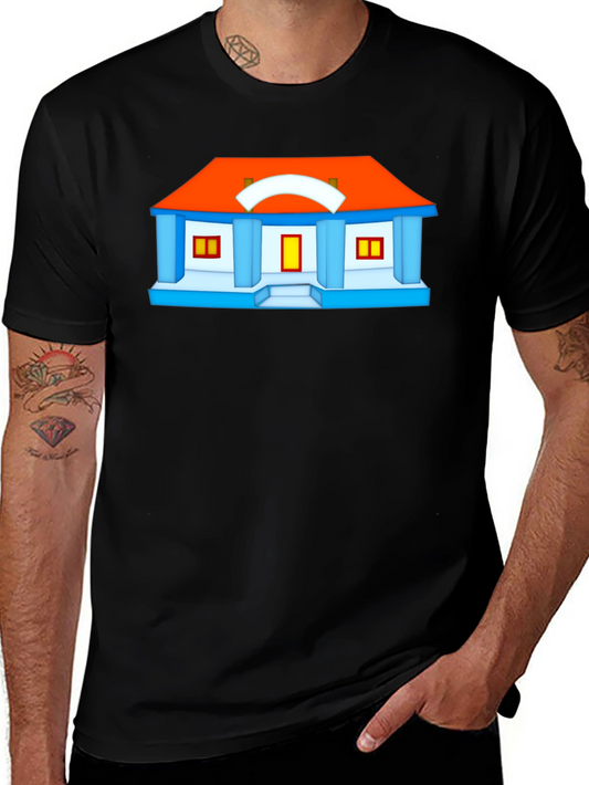 Cartoon House Graphic Tee - Black T-Shirt