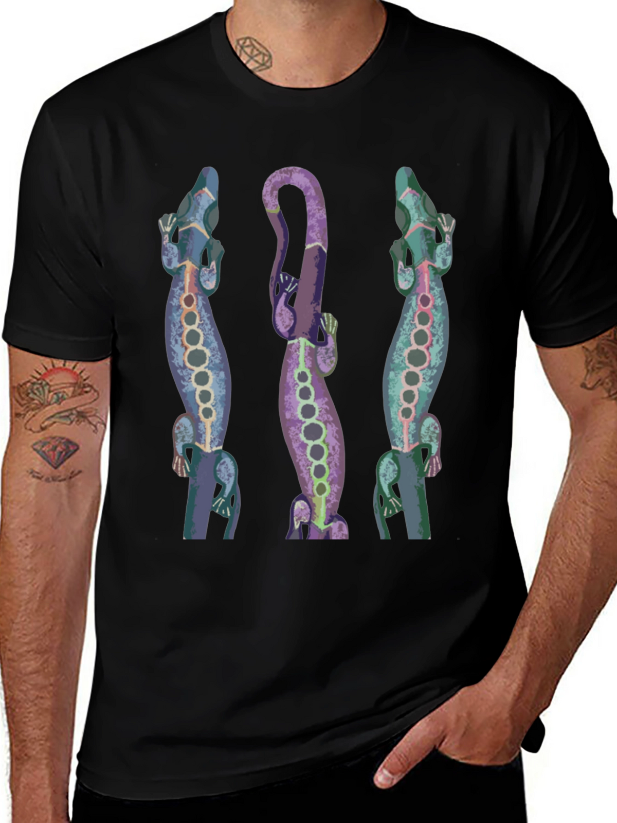 Lizard Print Mens Black T-Shirt