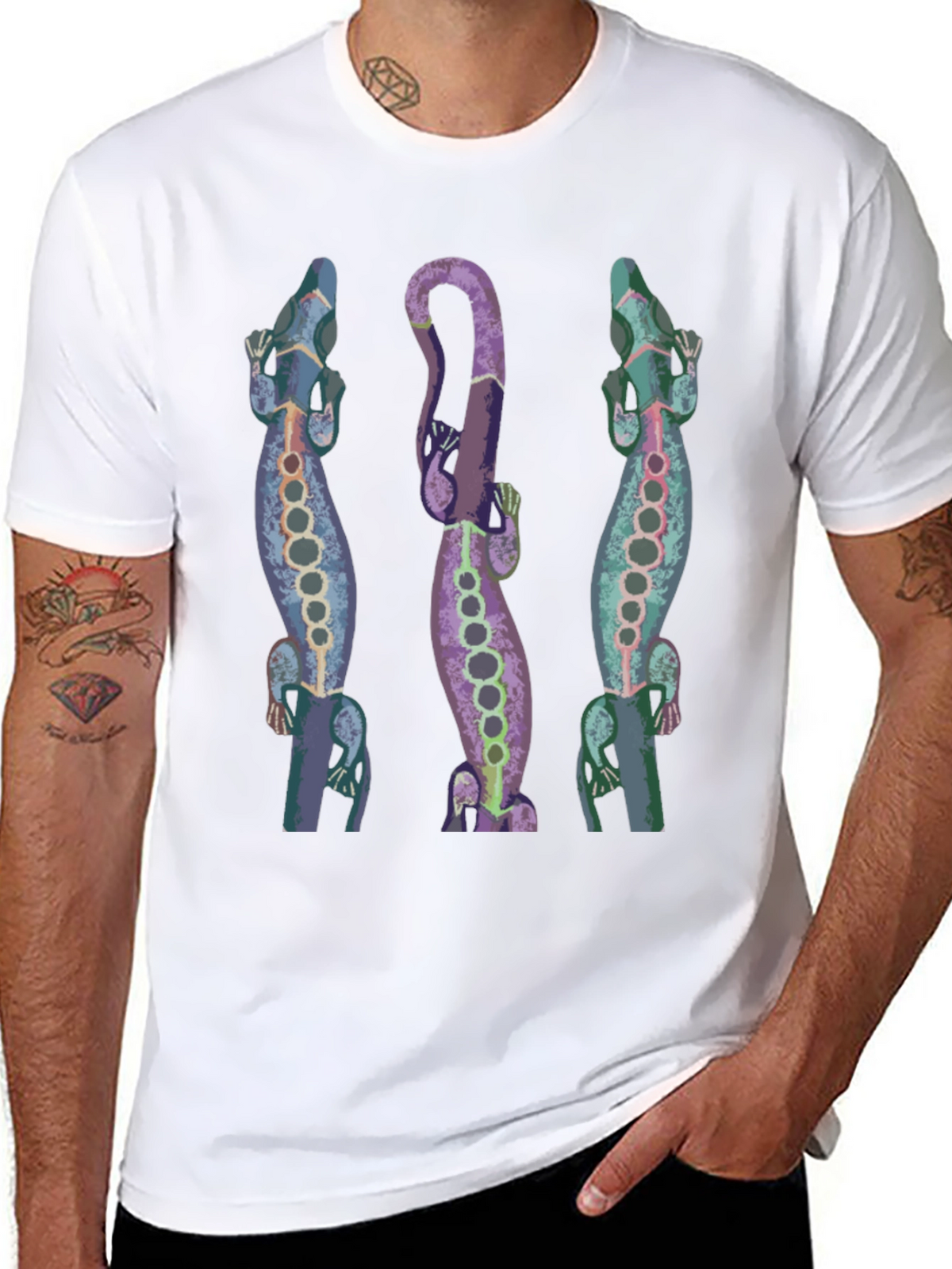 Lizard Print Mens Black T-Shirt