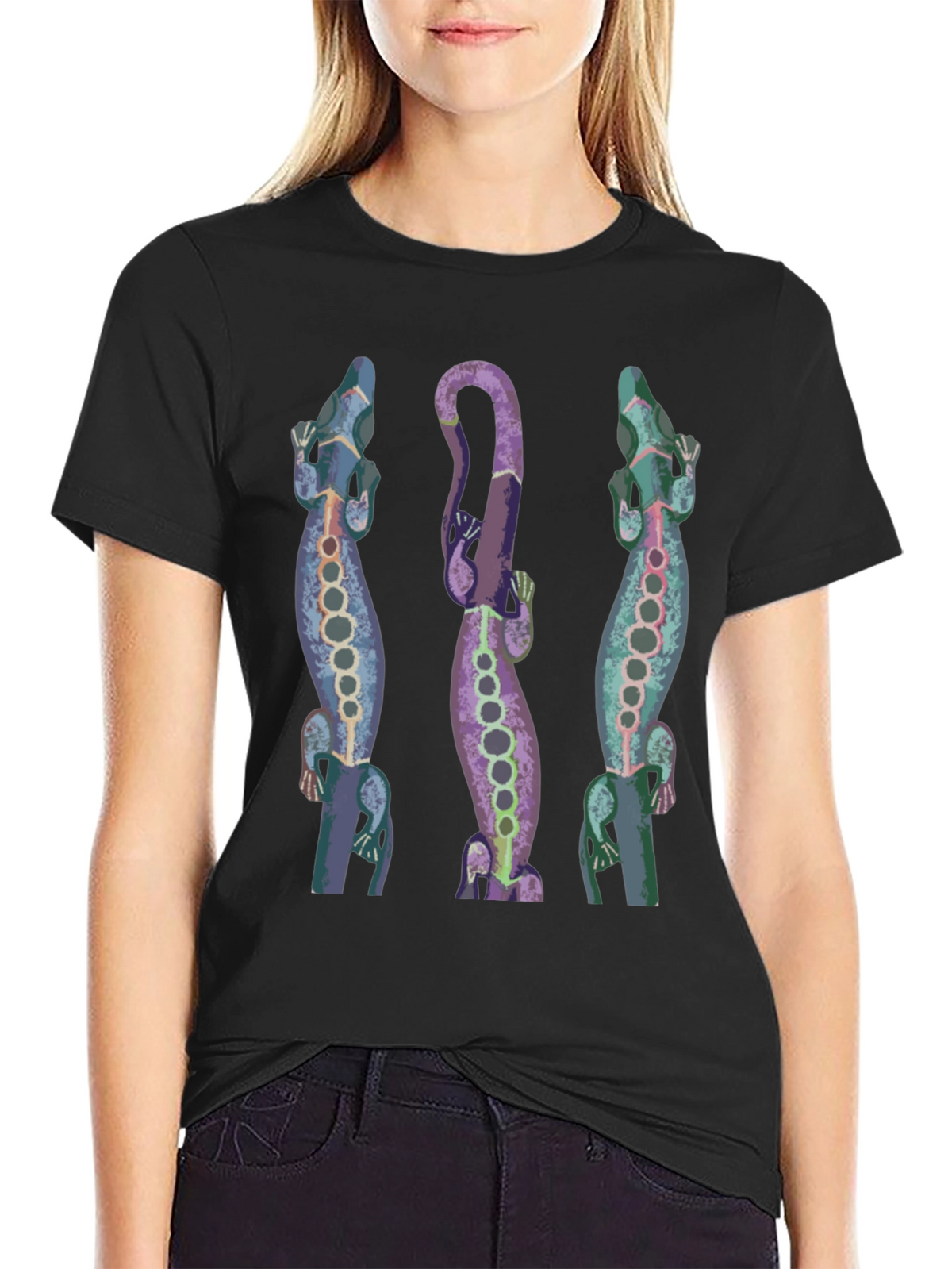 Lizard Print Mens Black T-Shirt