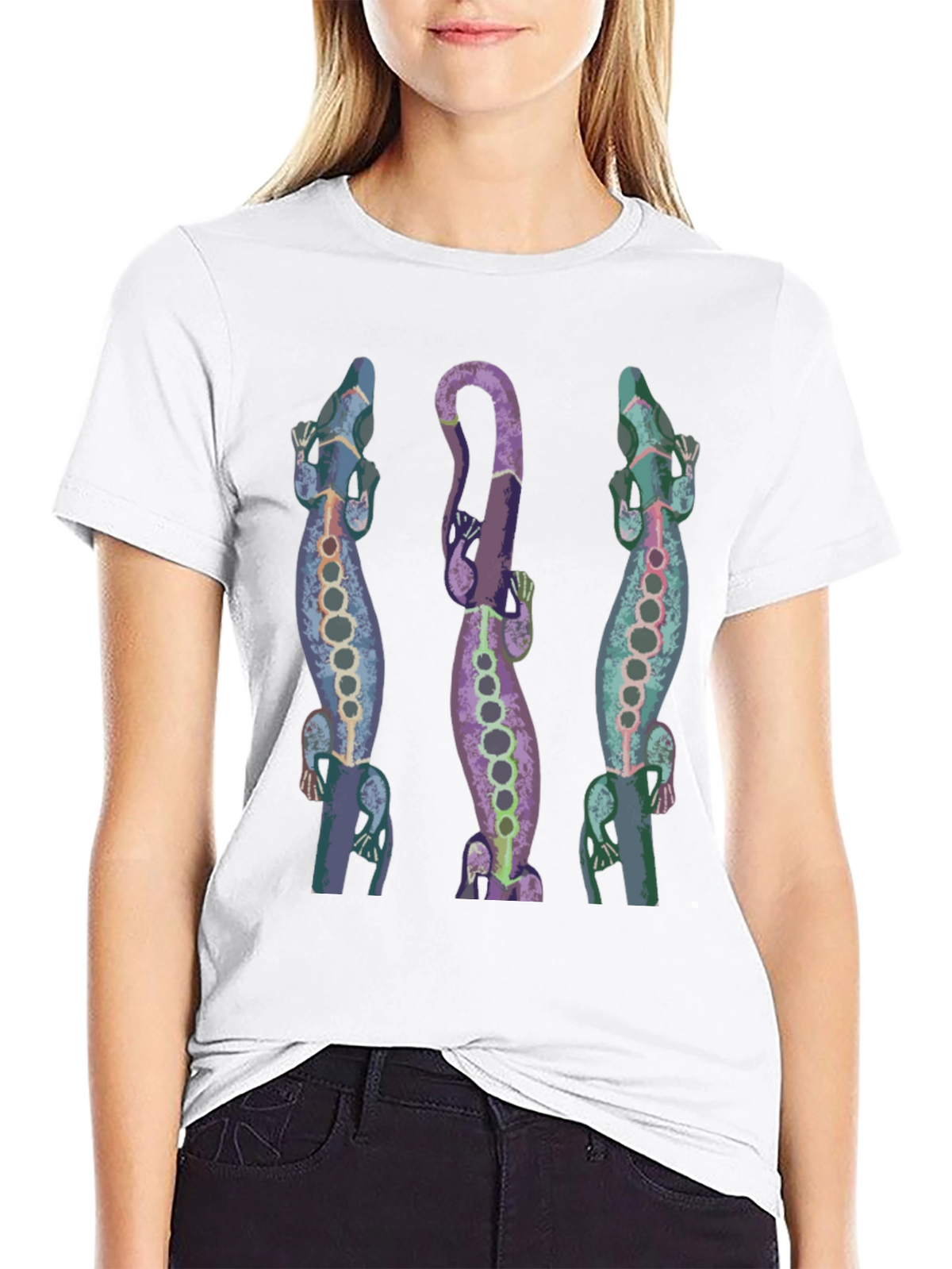 Lizard Print Mens Black T-Shirt