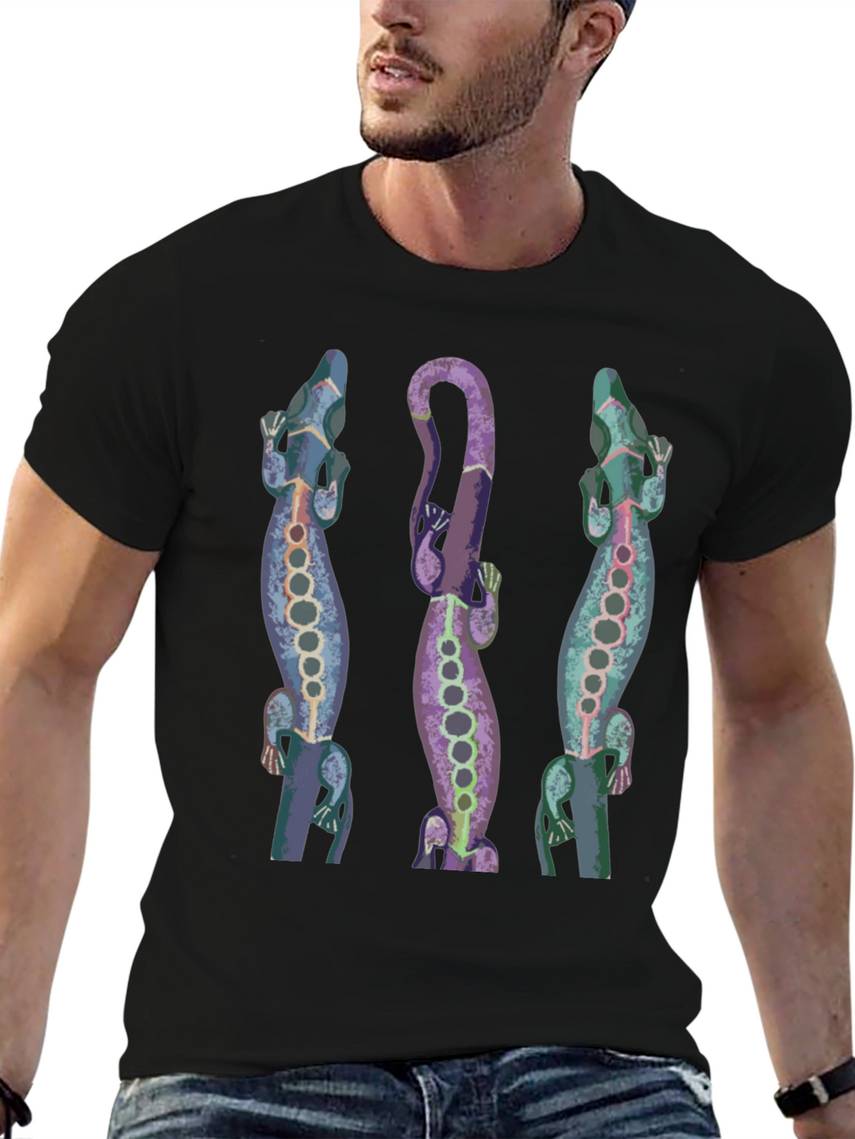 Lizard Print Mens Black T-Shirt