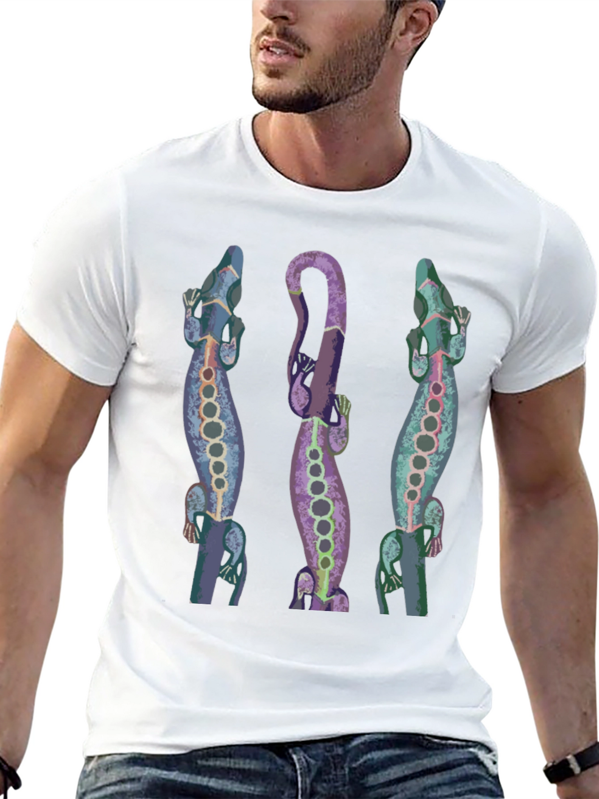 Lizard Print Mens Black T-Shirt