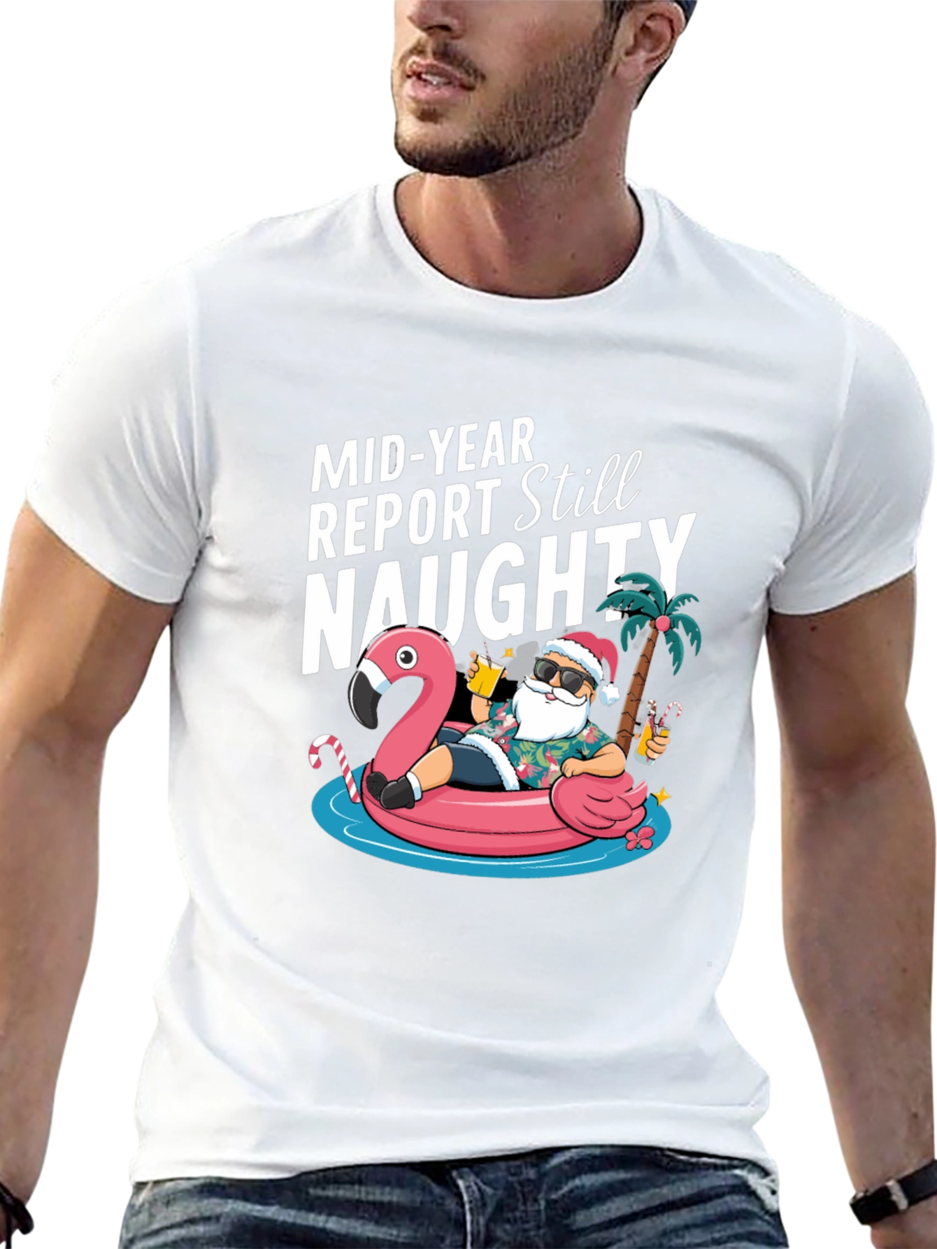 Mid-Year Report Still Naughty Santa Flamingo T-Shirt