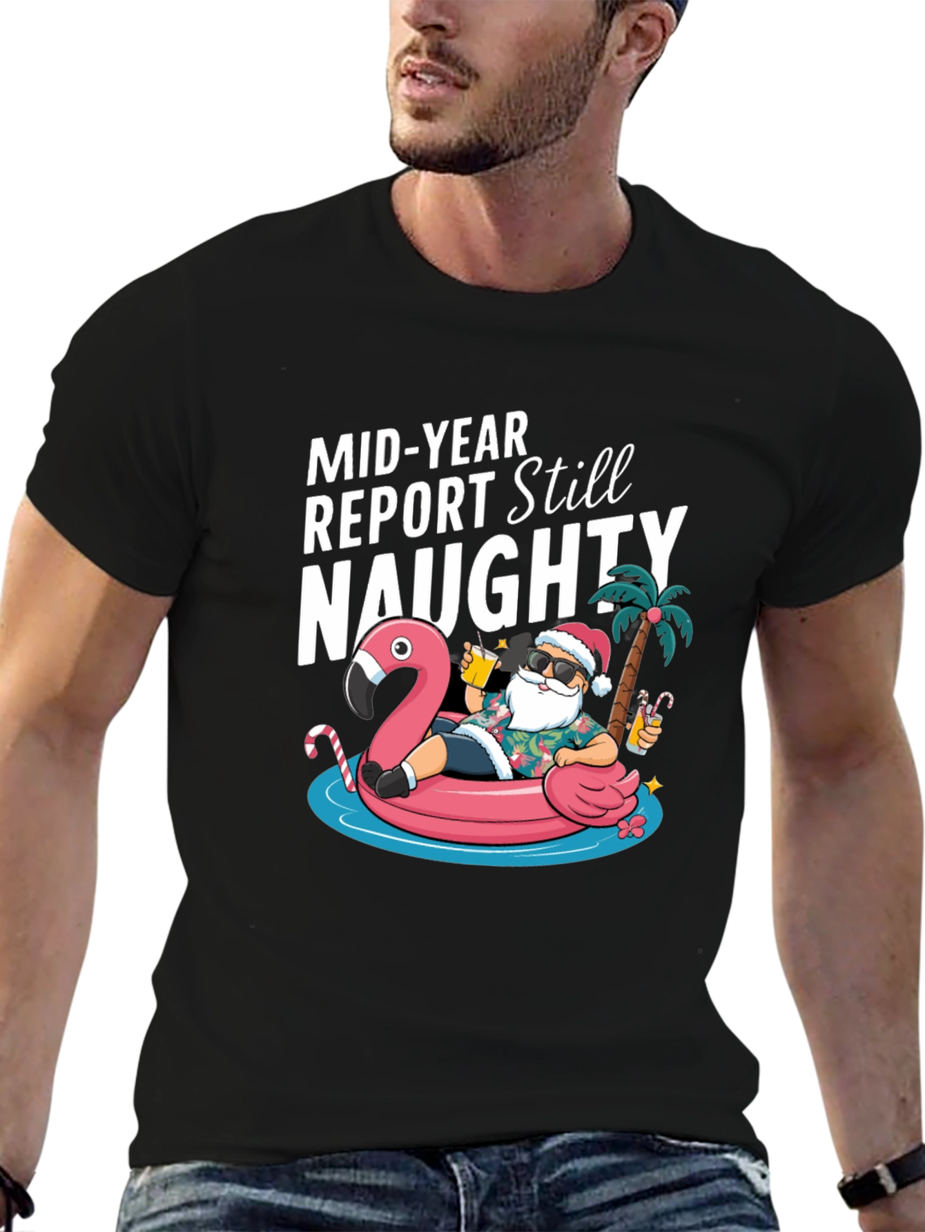 Mid-Year Report Still Naughty Santa Flamingo T-Shirt