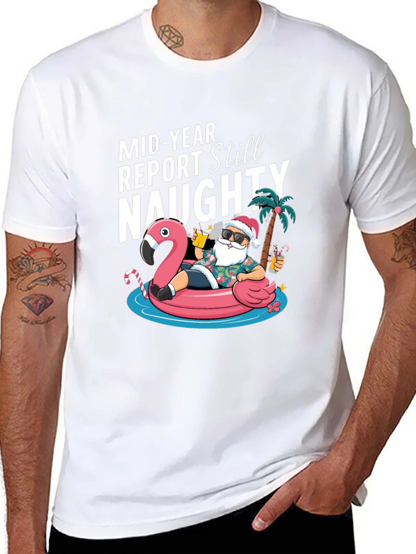 Mid-Year Report Still Naughty Santa Flamingo T-Shirt