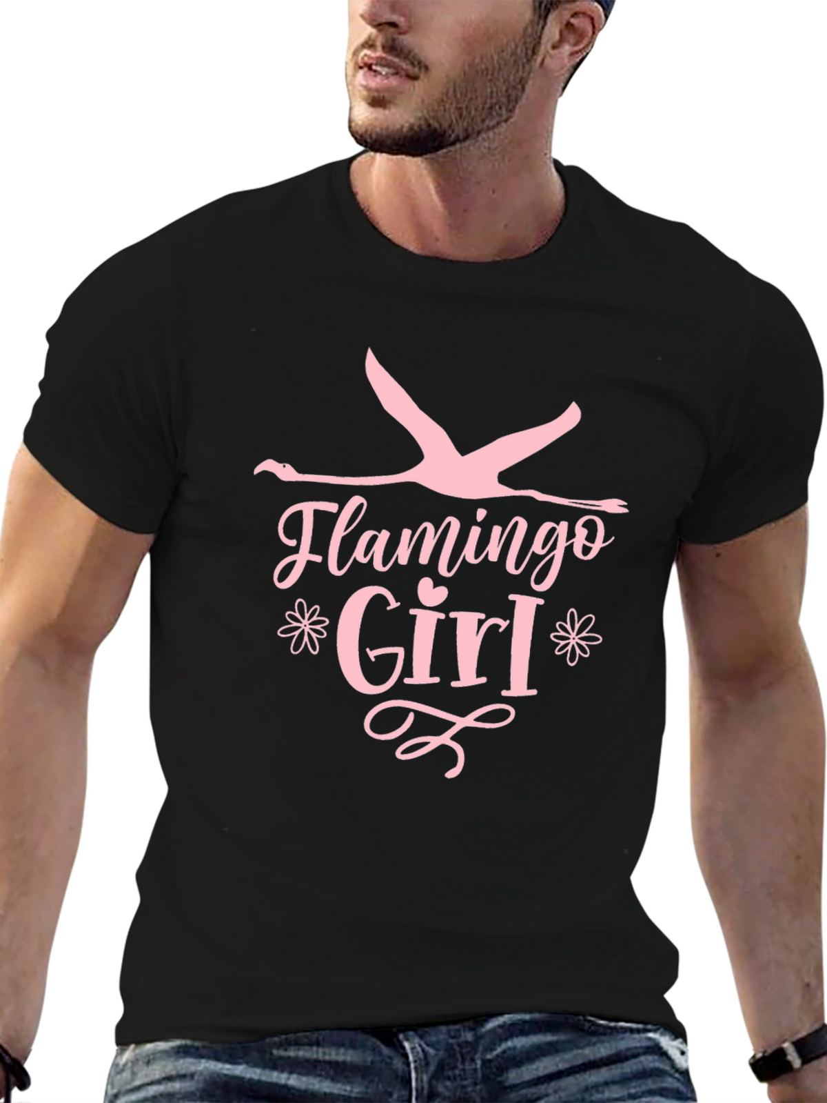 Flamingo Girl Black T-Shirt