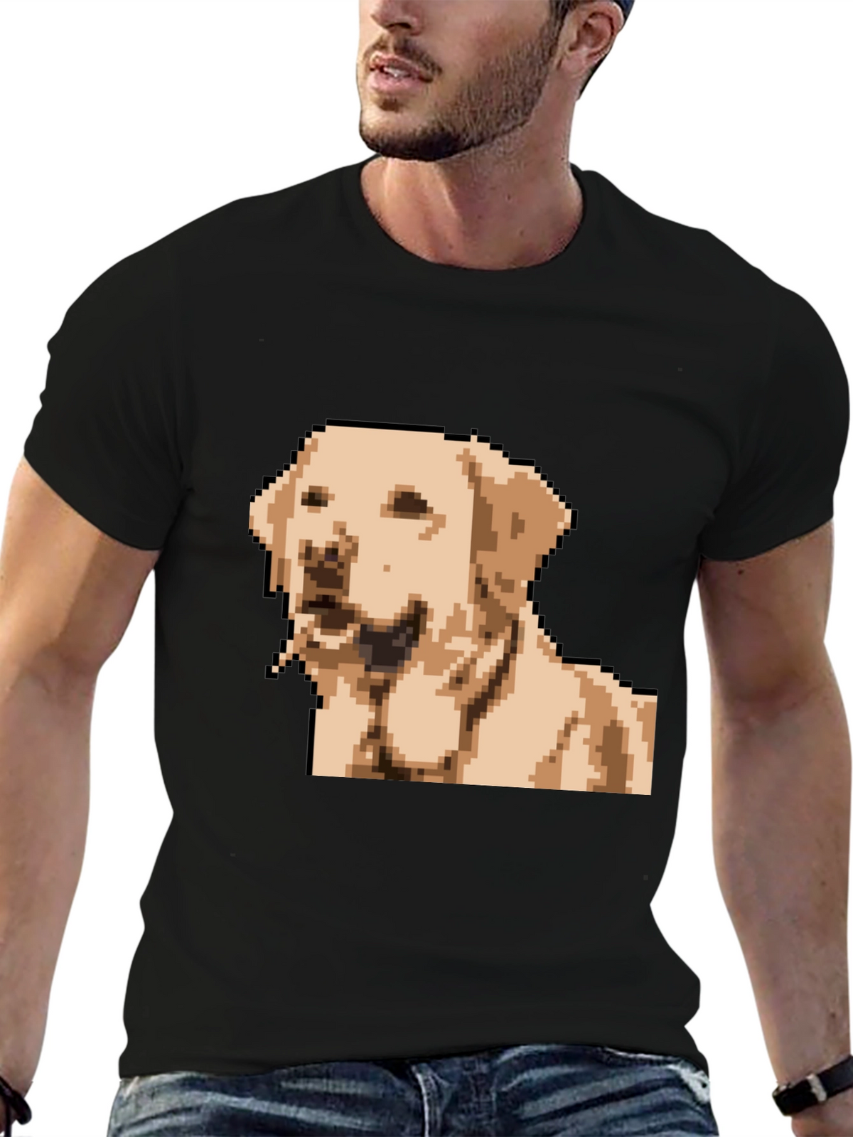 Pixel Dog Graphic T-Shirt - Black Crew Neck Tee