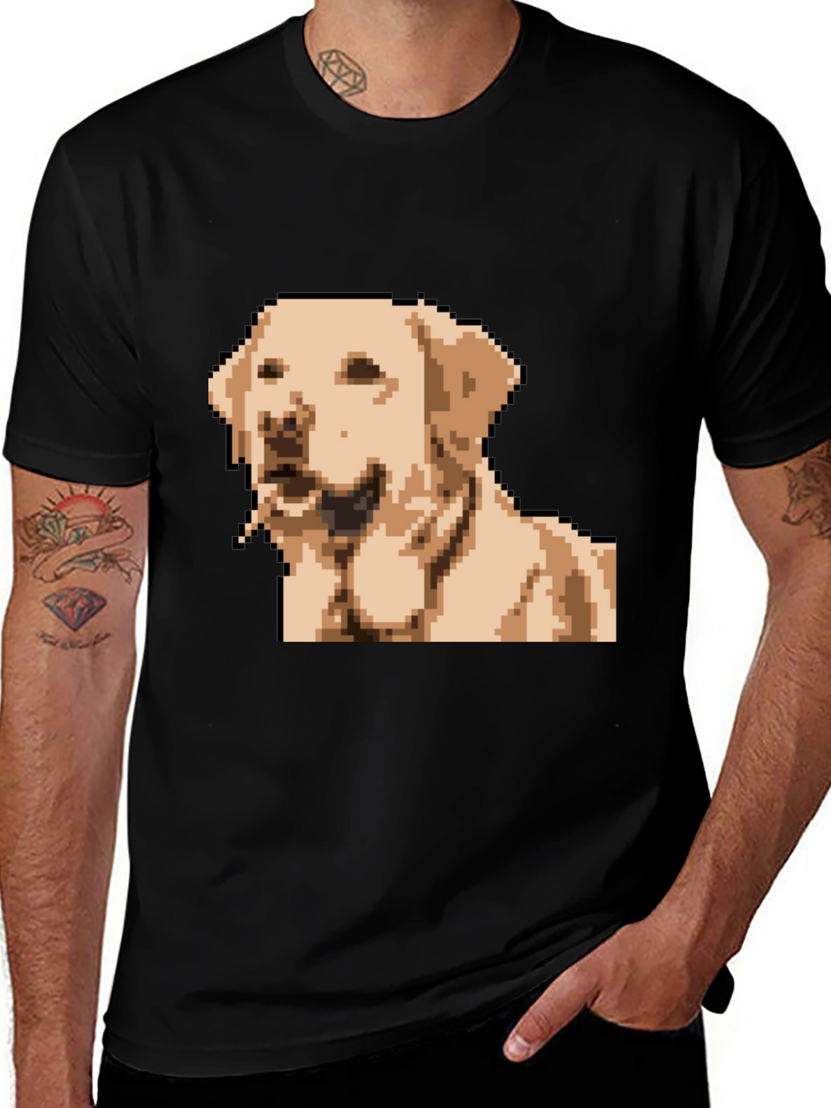 Pixel Dog Graphic T-Shirt - Black Crew Neck Tee
