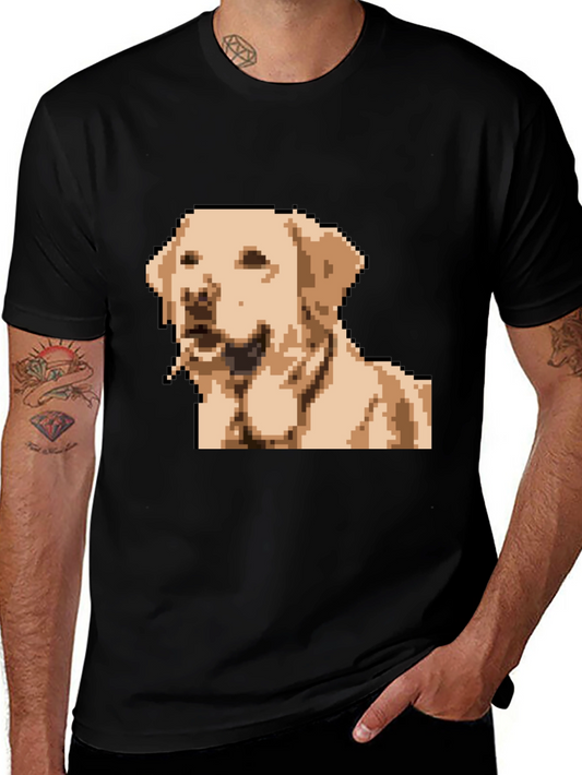 Pixel Dog Graphic T-Shirt - Black Crew Neck Tee