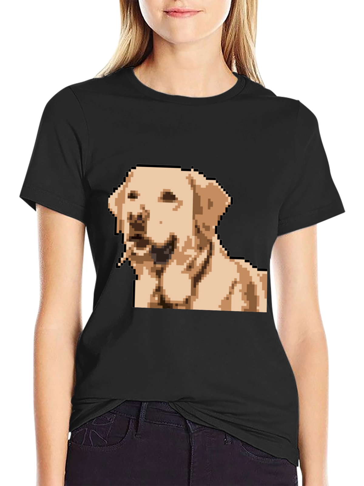 Pixel Dog Graphic T-Shirt - Black Crew Neck Tee
