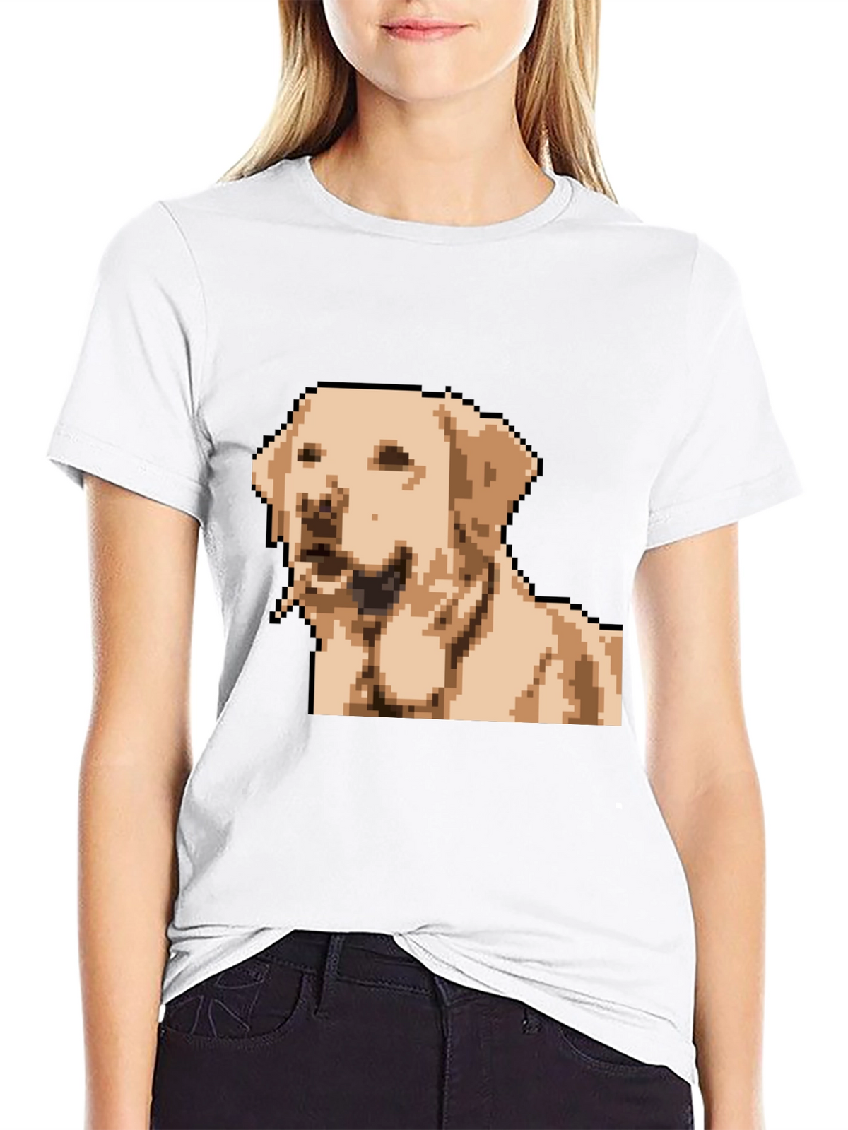 Pixel Dog Graphic T-Shirt - Black Crew Neck Tee