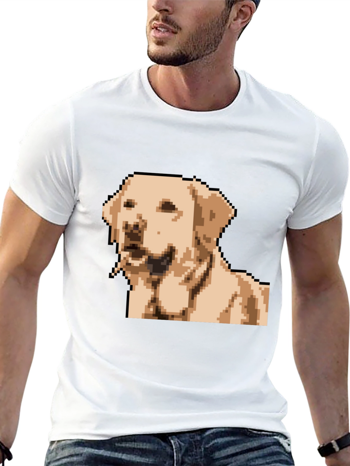 Pixel Dog Graphic T-Shirt - Black Crew Neck Tee