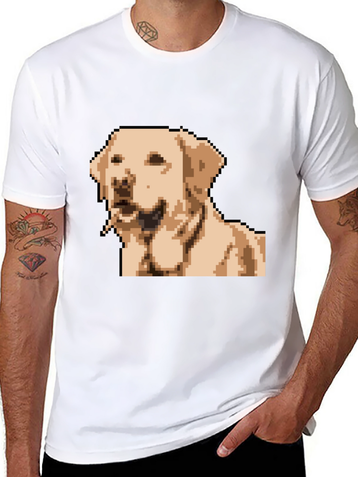 Pixel Dog Graphic T-Shirt - Black Crew Neck Tee
