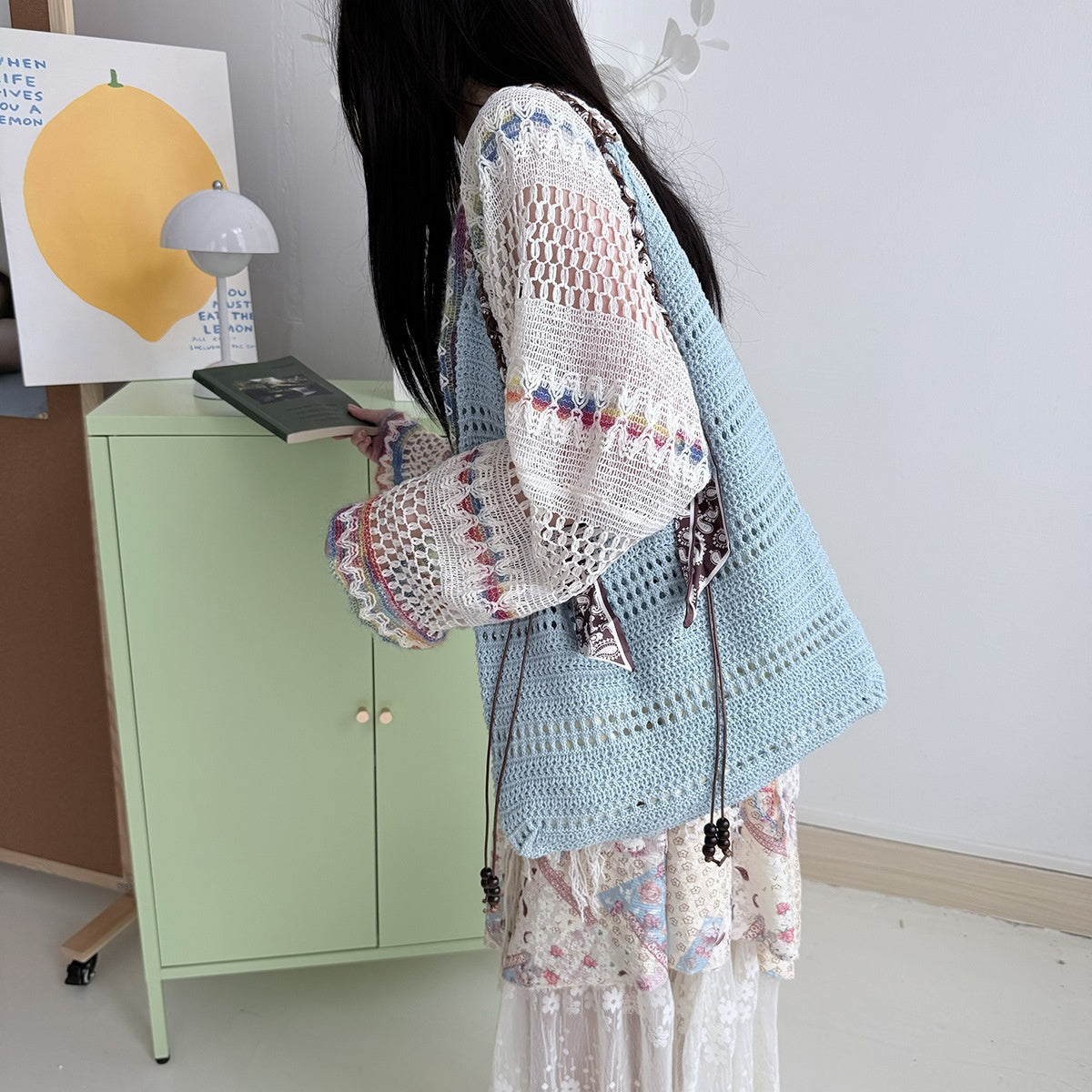 Bohemian Crochet Beach Tote - Summer Knitted Shoulder Bag