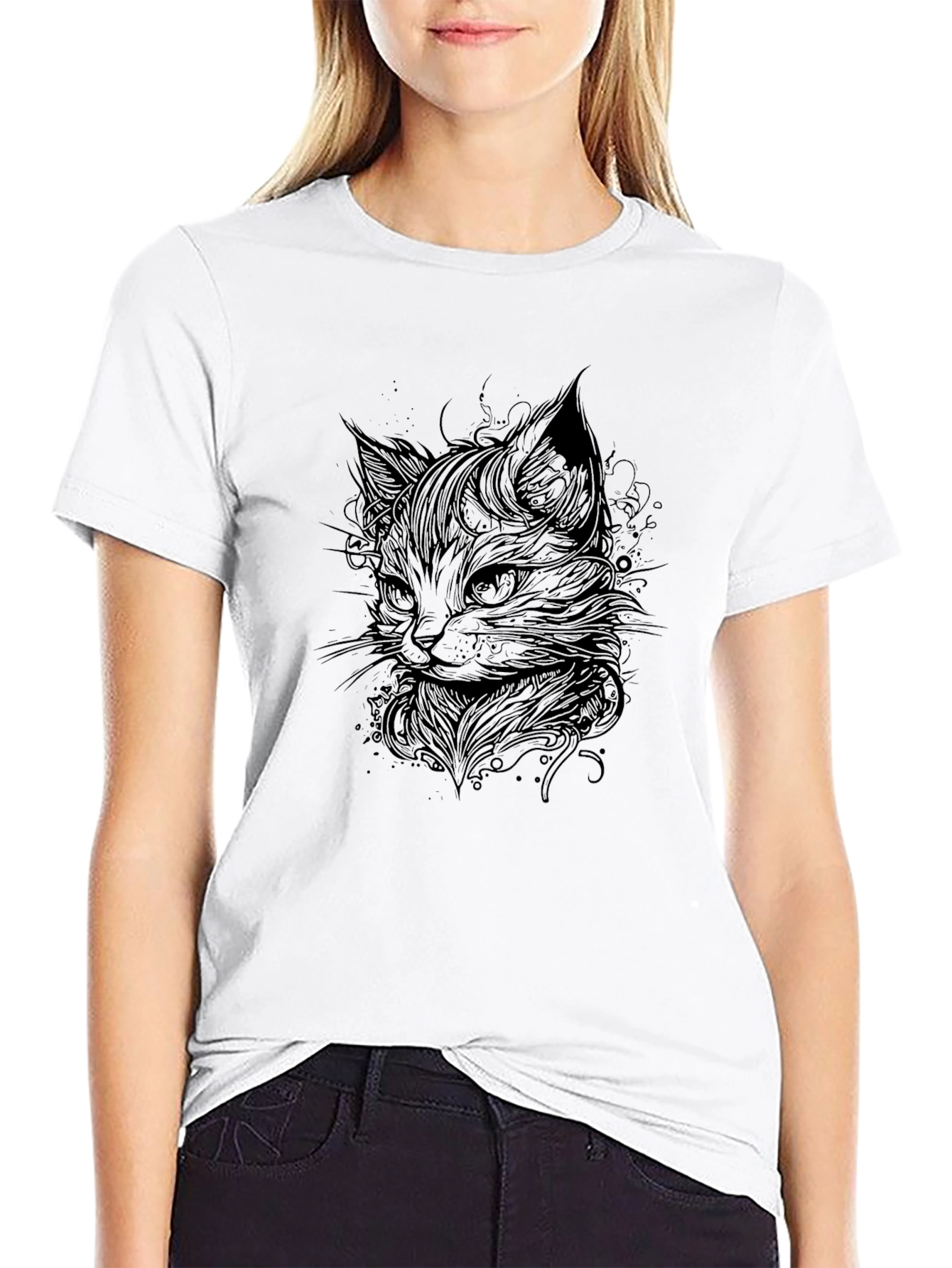 Stylish Black Cat Graphic T-Shirt