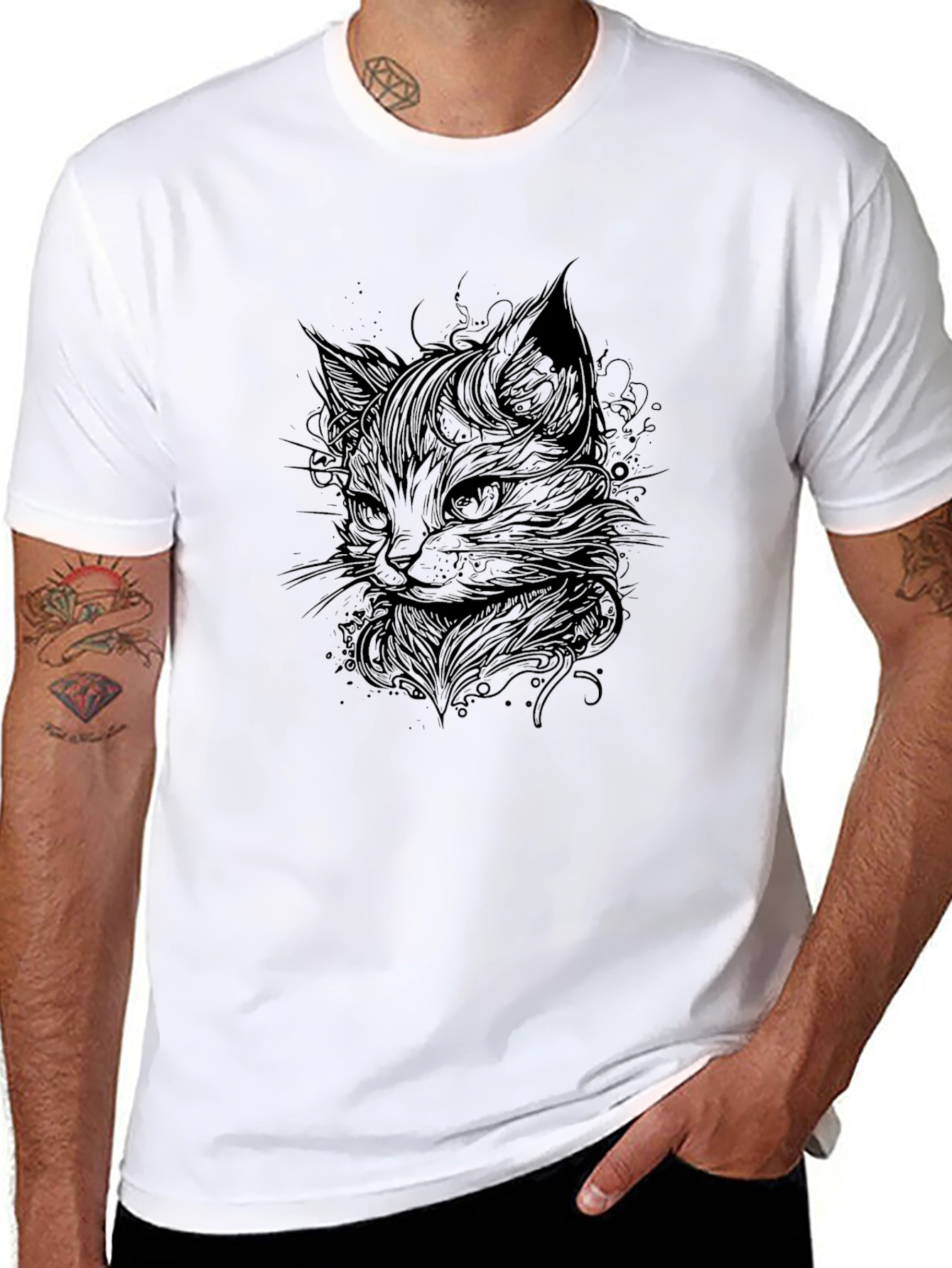 Stylish Black Cat Graphic T-Shirt