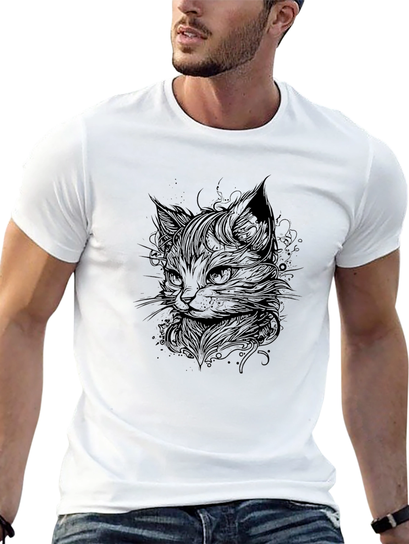 Stylish Black Cat Graphic T-Shirt