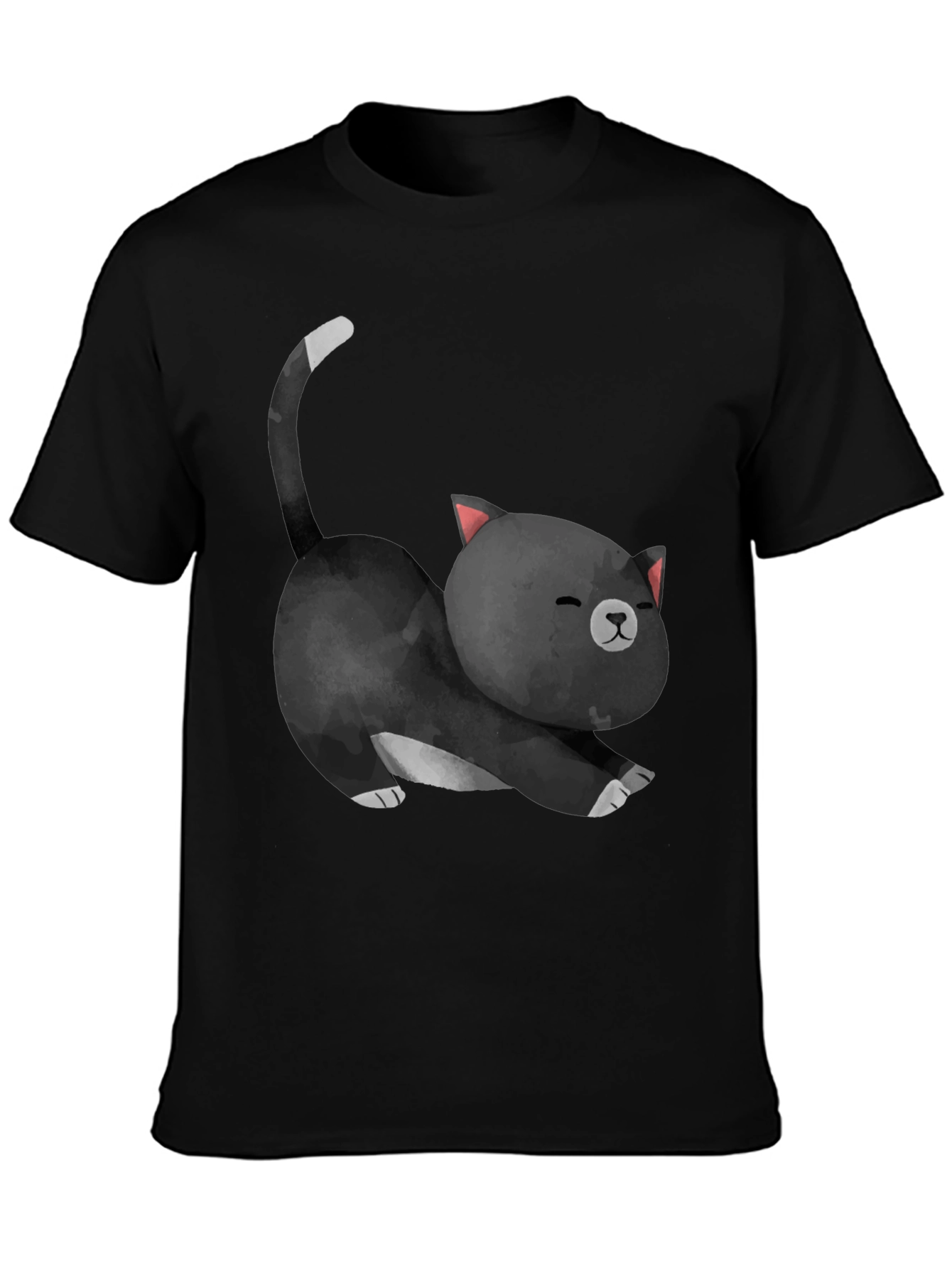 Cute Cat Stretch Black T-Shirt